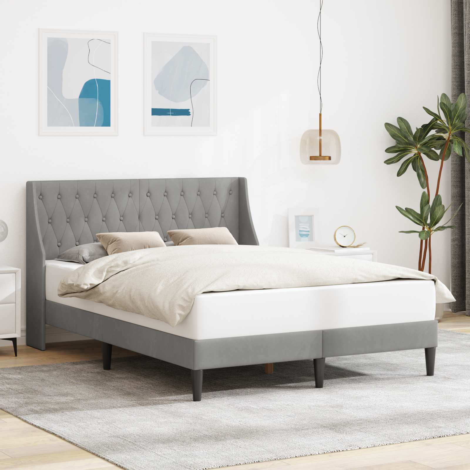 Bedframe met hoofdeinde Lichtgrijs 140 x 190 cm Fluweel – afbeelding 1