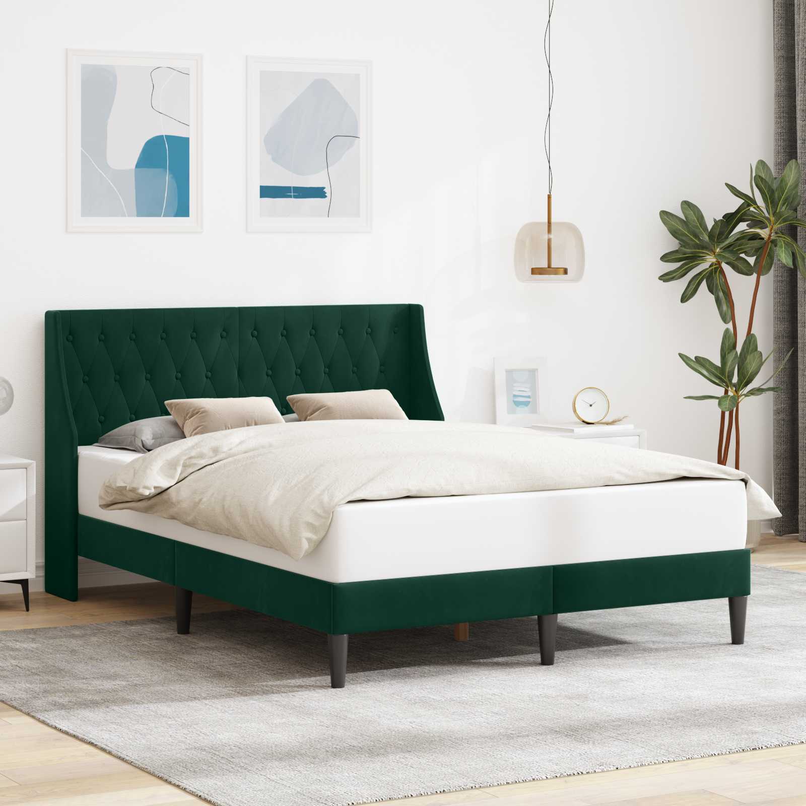 Bedframe met hoofdeinde Donkergroen 140 x 190 cm Fluweel – afbeelding 1