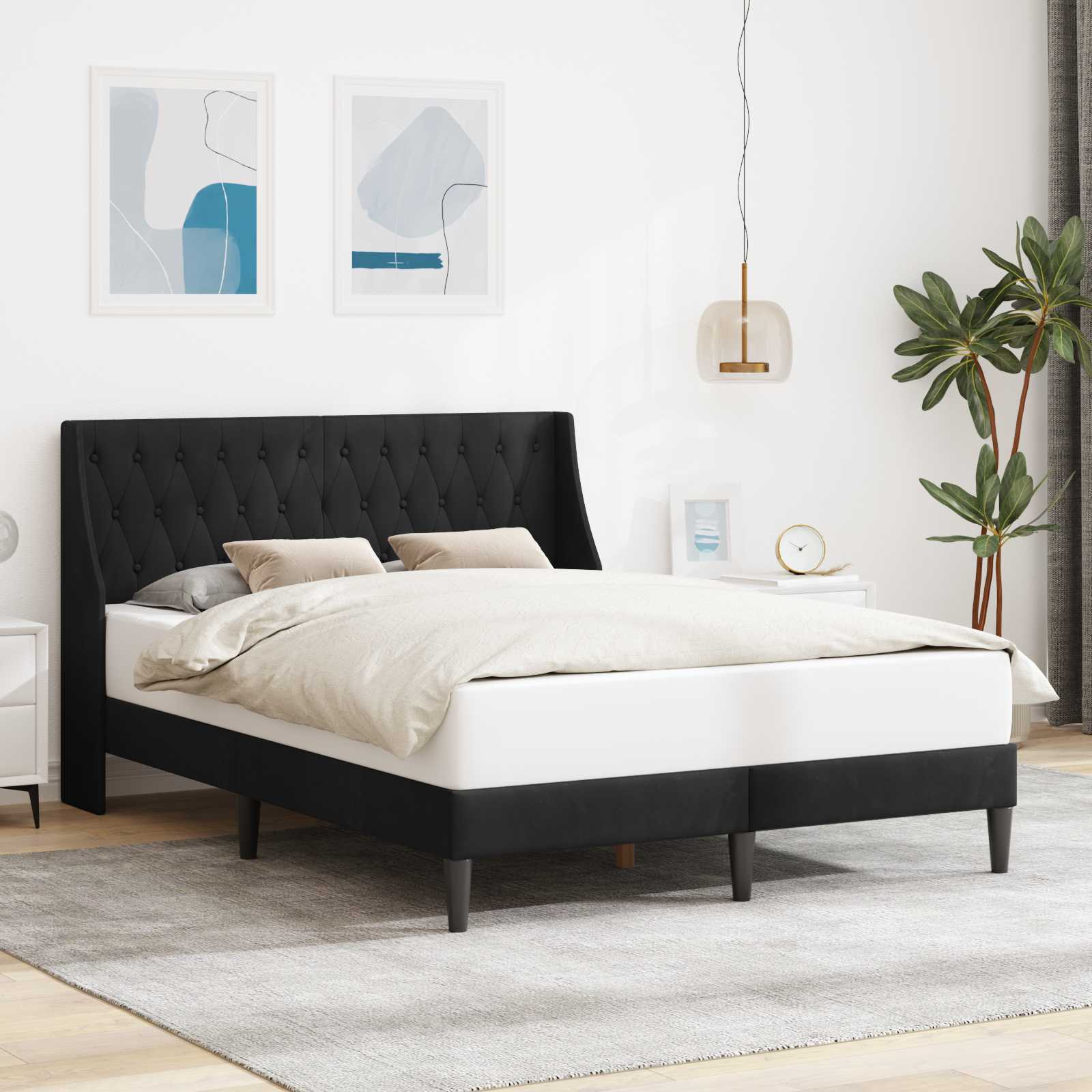 Bedframe met hoofdeinde Zwart 140 x 190 cm Fluweel