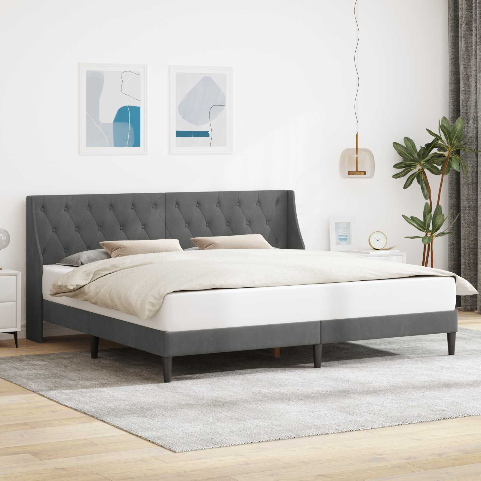 Bedframe met hoofdeinde Donkergrijs 200 x 200 cm Fluweel