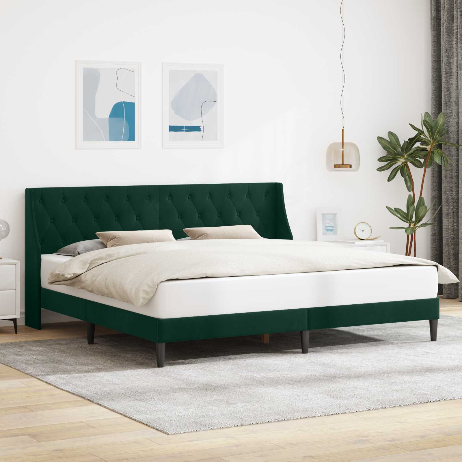 Bedframe met hoofdeinde Donkergroen 200 x 200 cm Fluweel