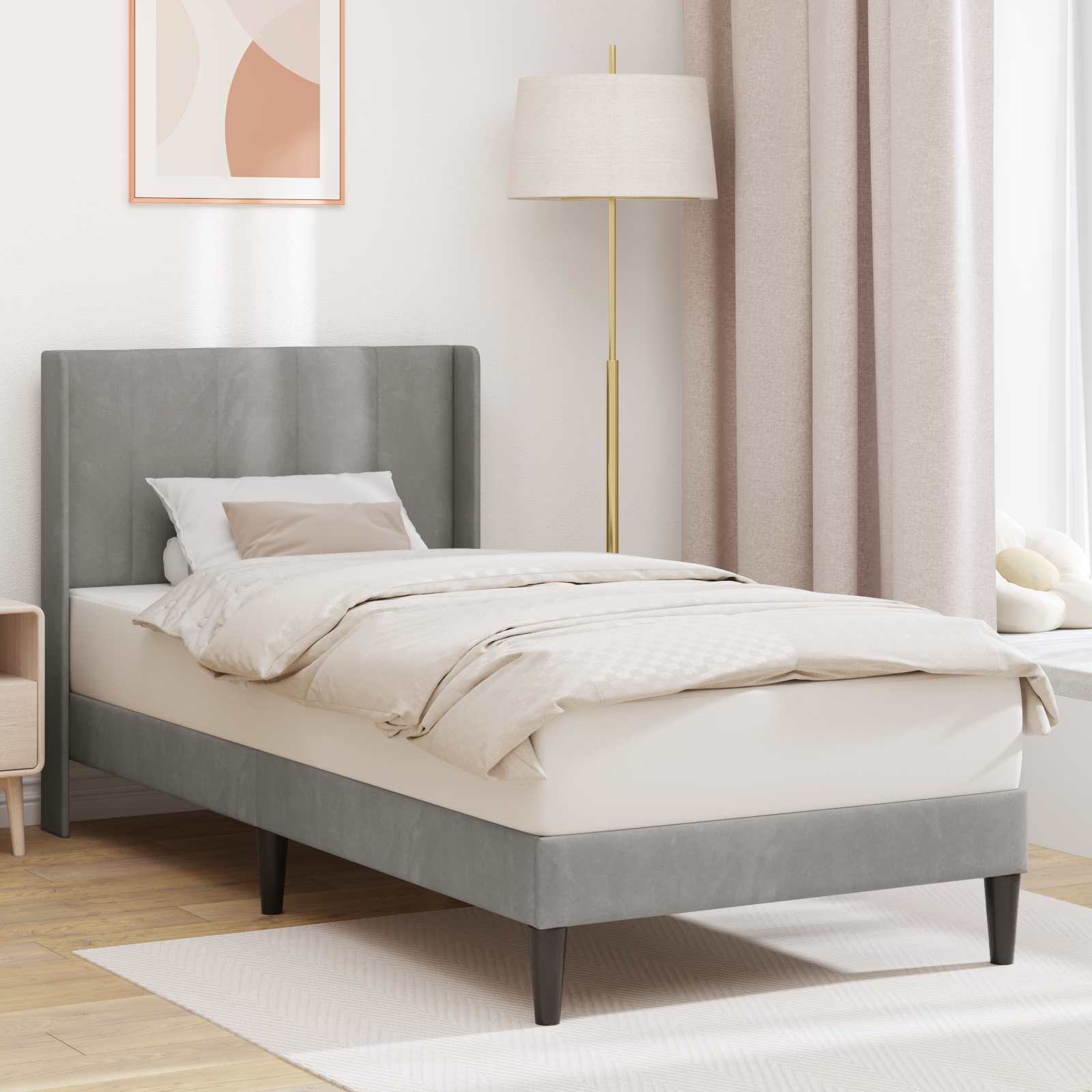 Bedframe met hoofdeinde Lichtgrijs 90 x 200 cm Fluweel
