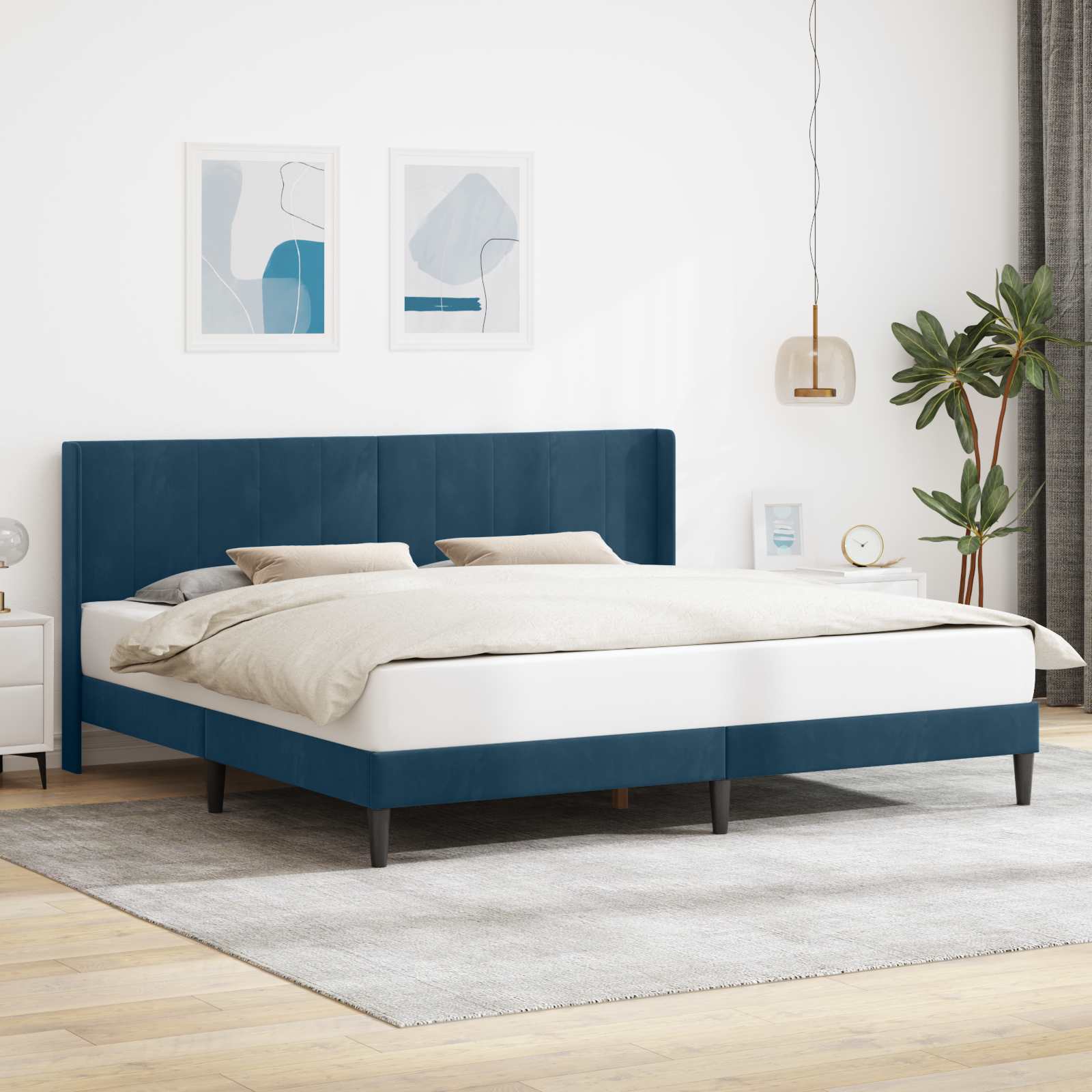 Bedframe met hoofdeinde Blauw 200 x 200 cm Fluweel