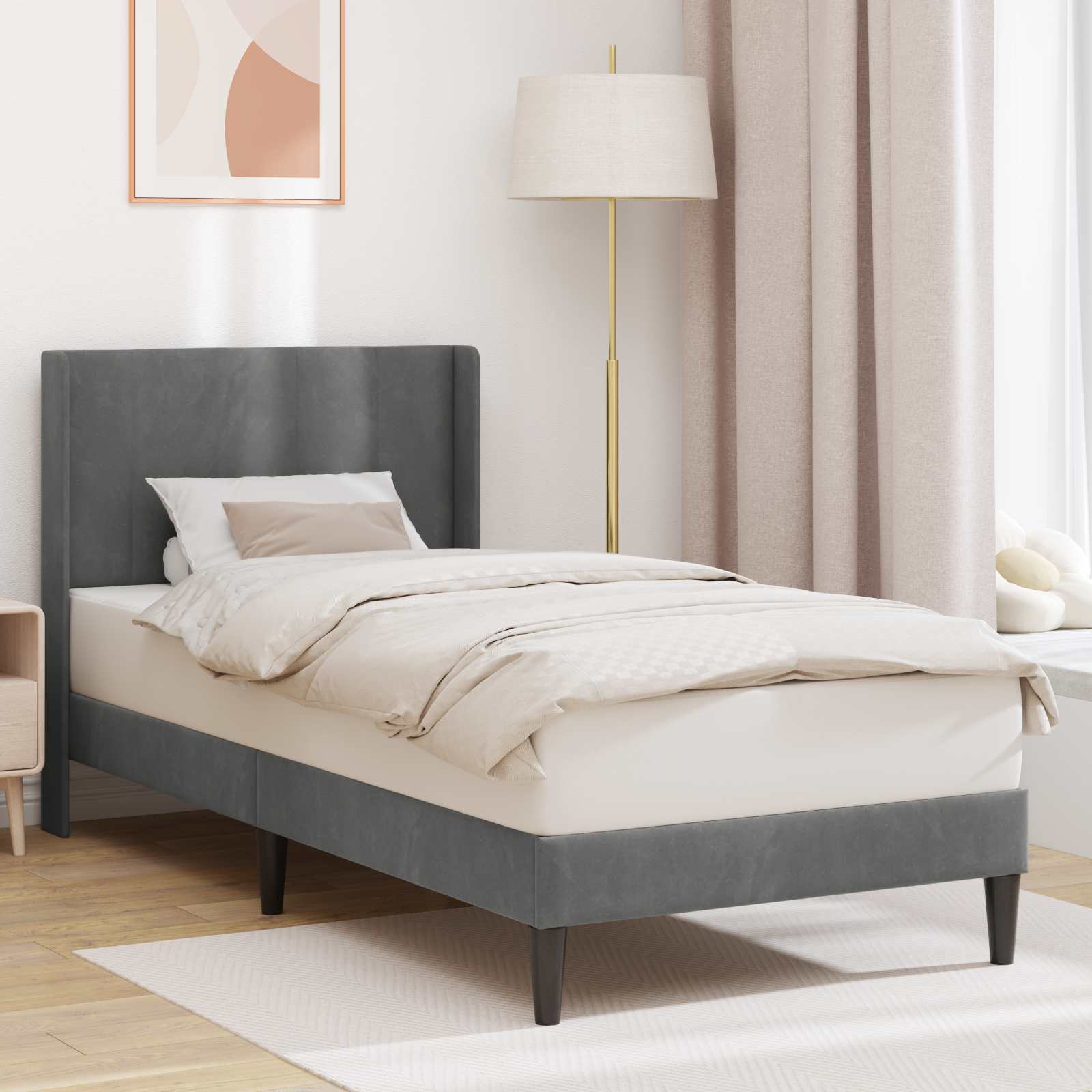 Bedframe met hoofdeinde Donkergrijs 100 x 190 cm Fluweel – afbeelding 1