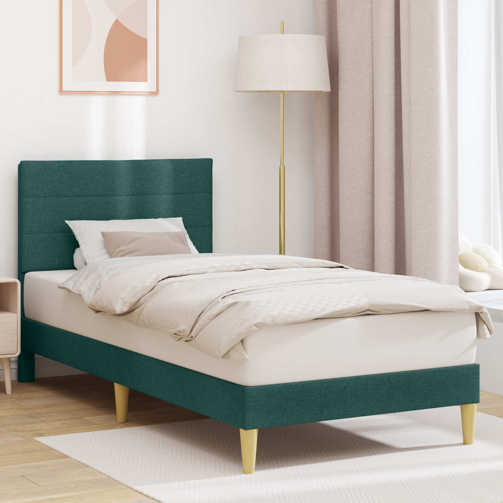 Bedframe met hoofdeinde Donkergroen 90 x 200 cm Stof