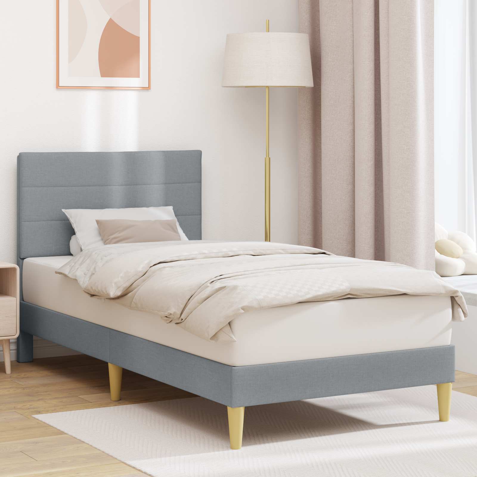 Bedframe met hoofdeinde Lichtgrijs 100 x 200 cm Stof – afbeelding 1