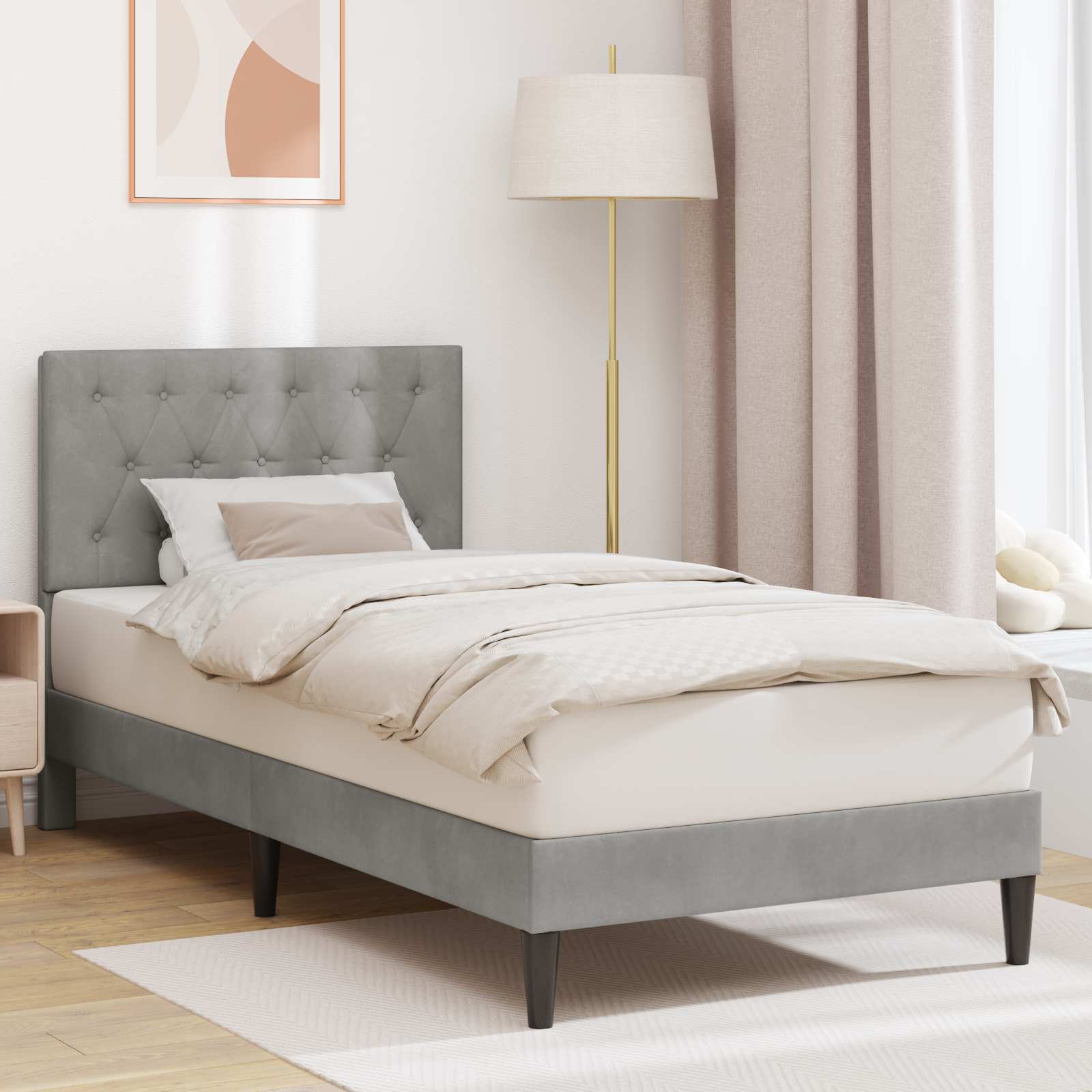 Bedframe met hoofdeinde Lichtgrijs 90 x 190 cm Fluweel