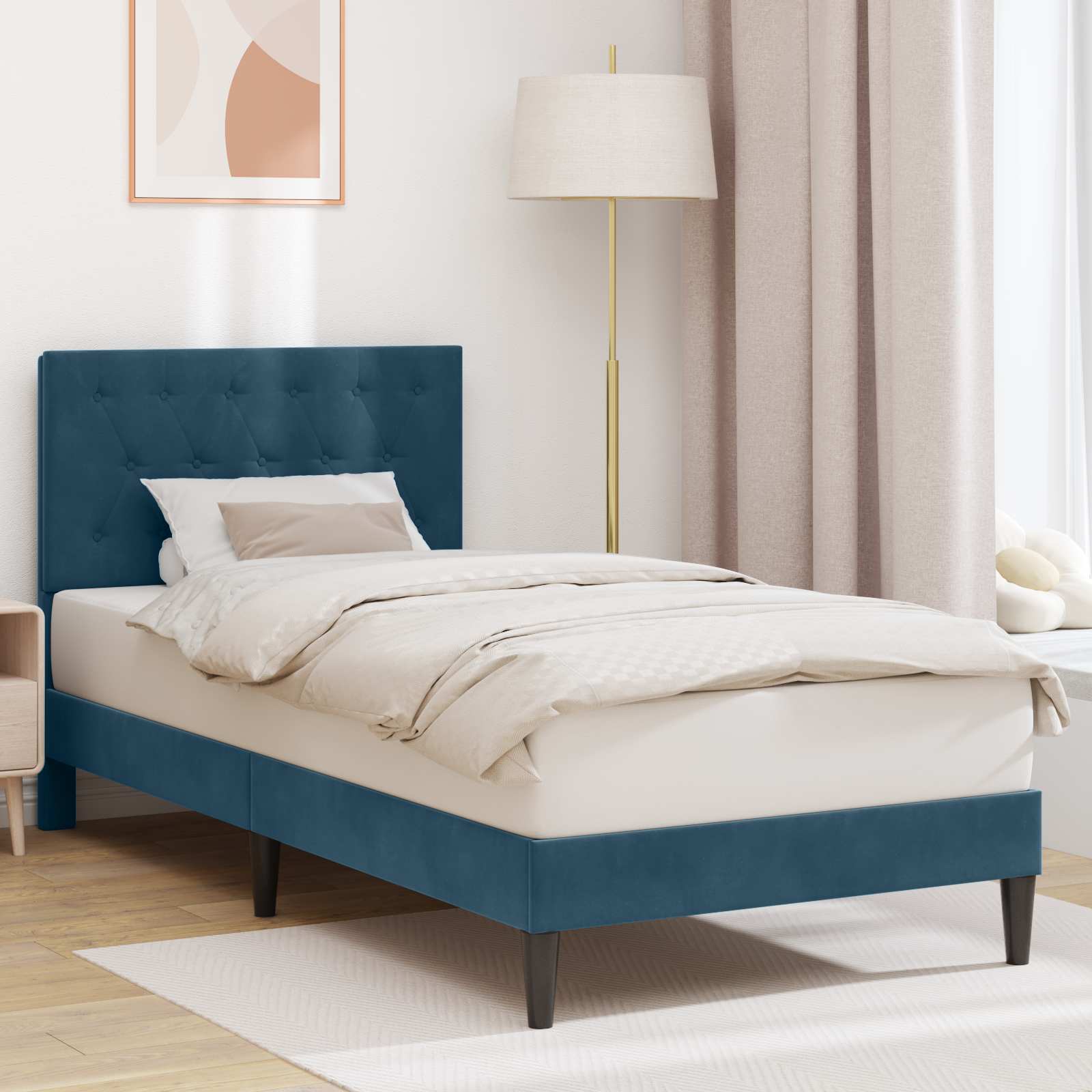 Bedframe met hoofdeinde Blauw 90 x 190 cm Fluweel