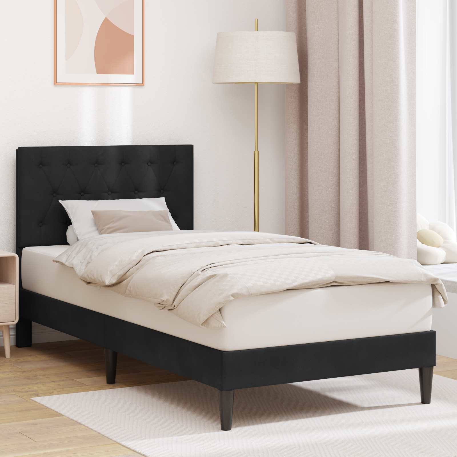 Bedframe met hoofdeinde Zwart 90 x 200 cm Fluweel