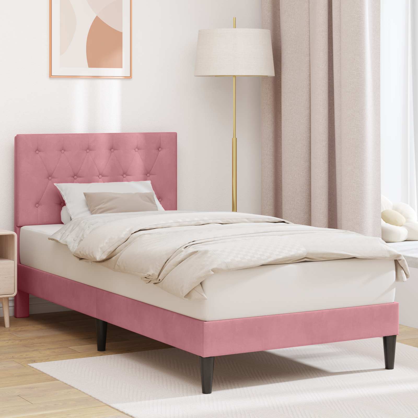 Bedframe met hoofdeinde Roze 100 x 200 cm Fluweel