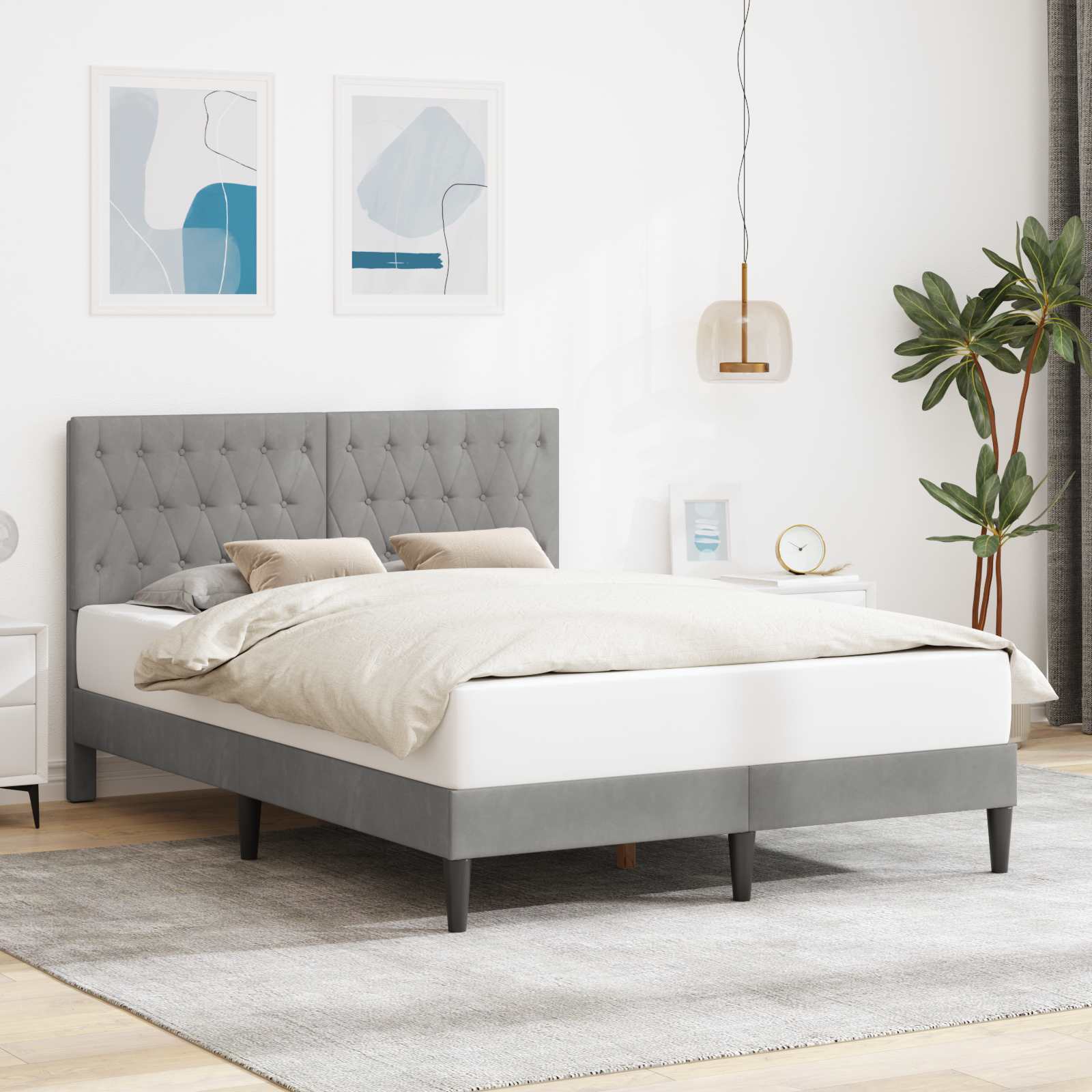 Bedframe met hoofdeinde Lichtgrijs 120 x 200 cm Fluweel