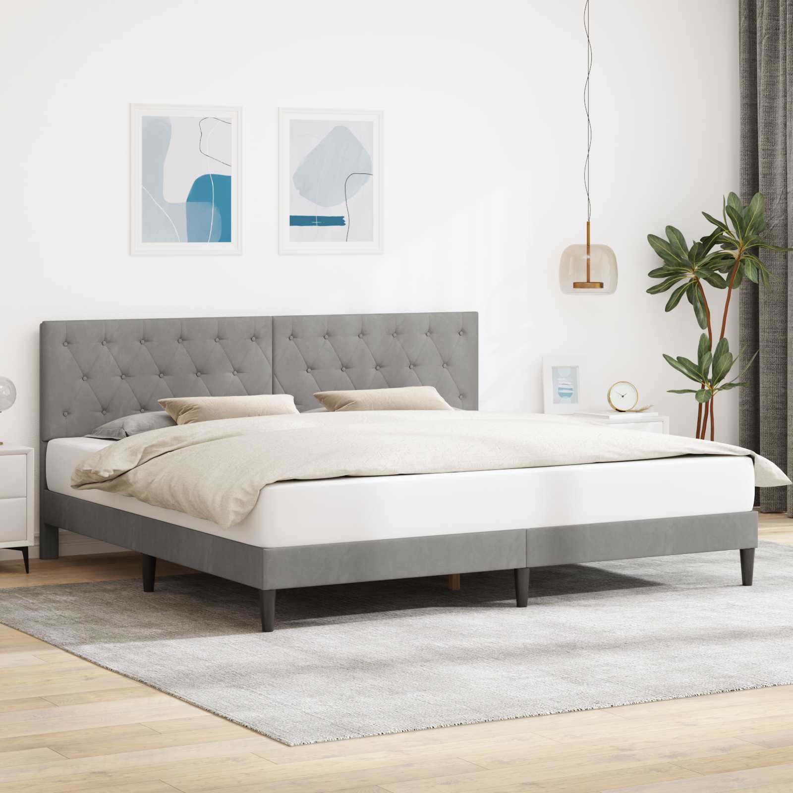 Bedframe met hoofdeinde Lichtgrijs 180 x 200 cm Fluweel