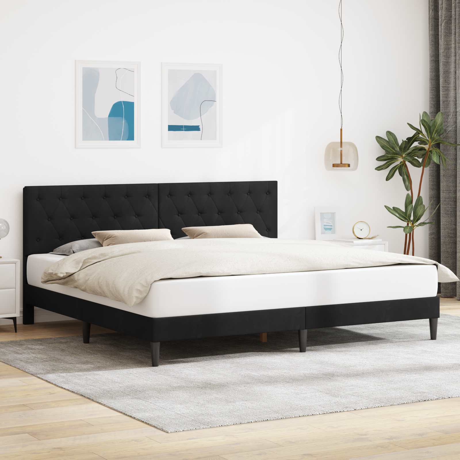 Bedframe met hoofdeinde Zwart 200 x 200 cm Fluweel