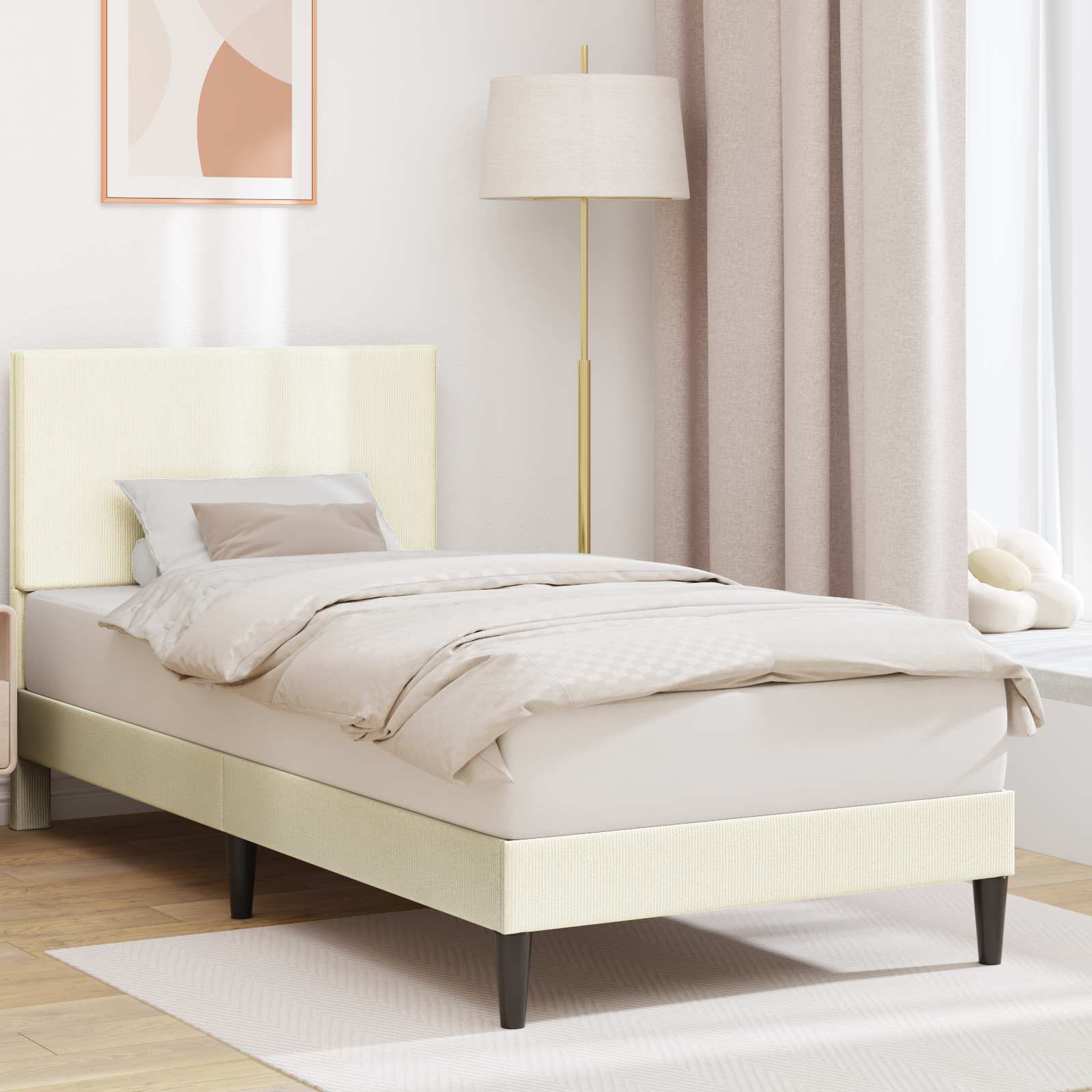 Bedframe met hoofdeinde Crèmekleurig 80 x 200 cm Katoen Stof – afbeelding 1