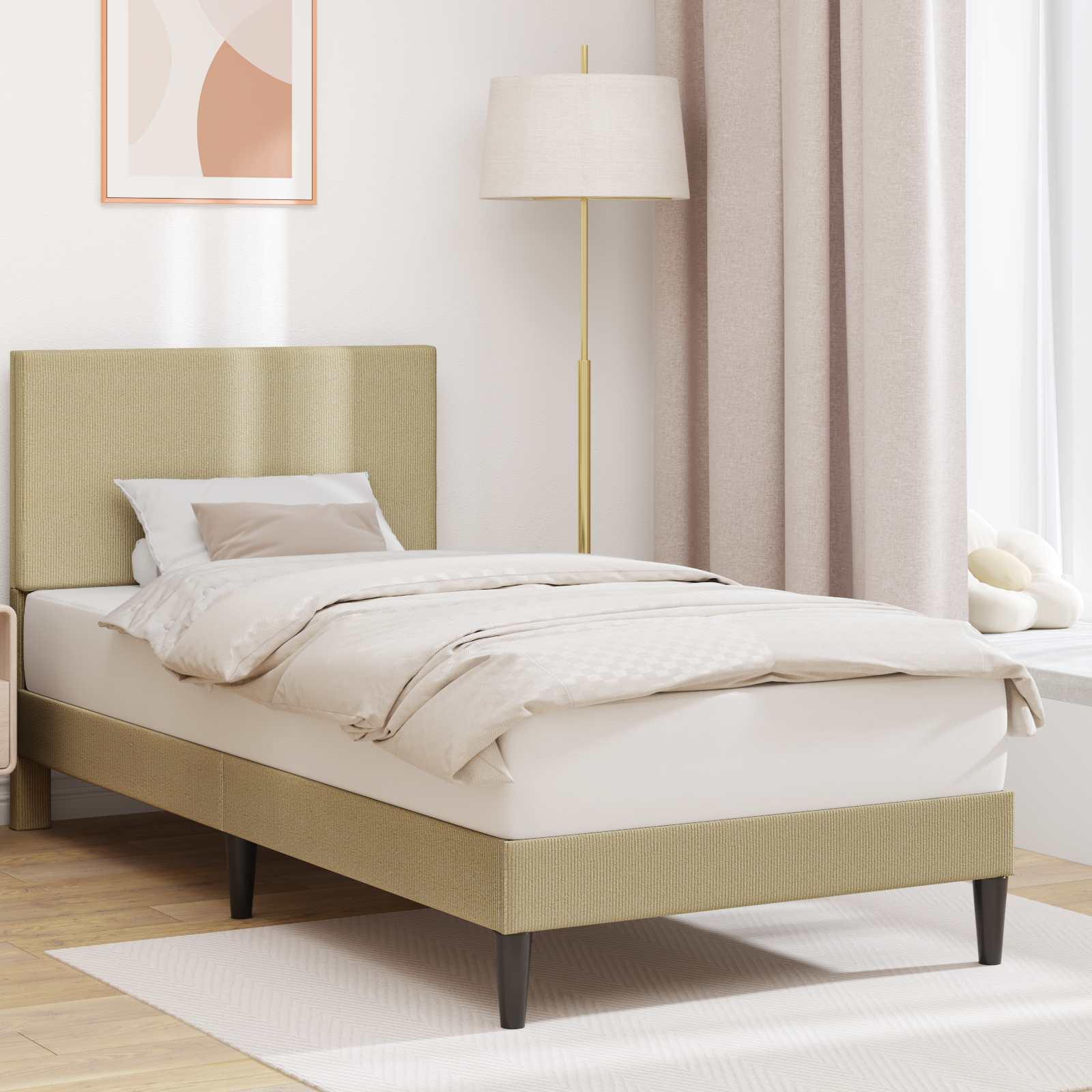 Bedframe Lichtgroen Grijs 90 x 200 cm Katoen Stof – afbeelding 1