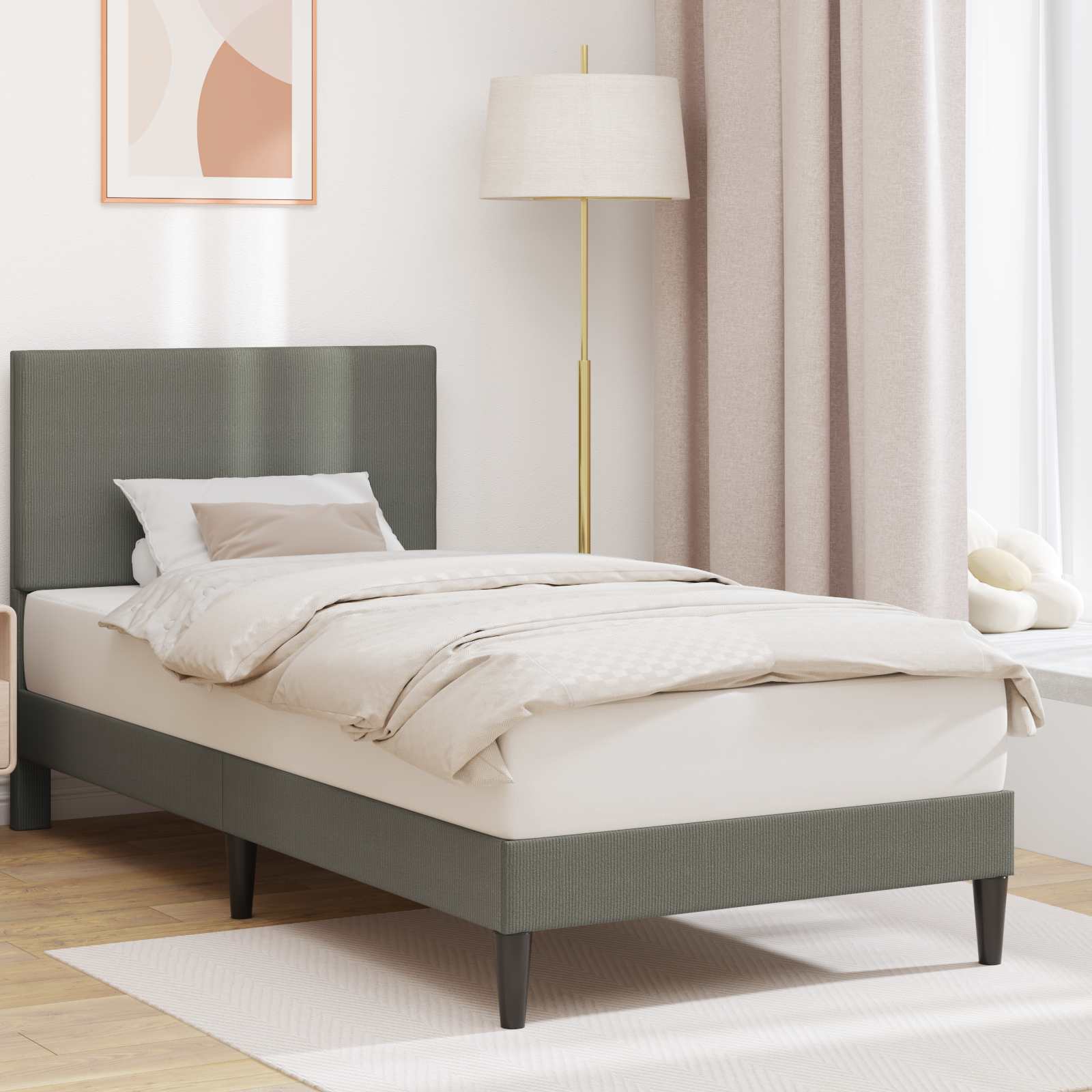 Bedframe met hoofdeinde Lichtgrijs 100 x 200 cm Katoen Stof – afbeelding 1
