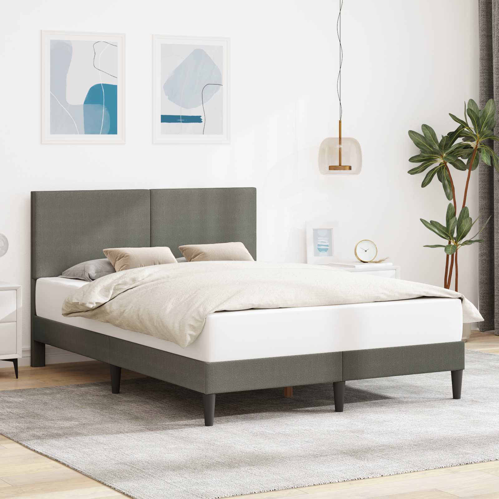Bedframe met hoofdeinde Lichtgrijs 140 x 200 cm Katoen Stof – afbeelding 1