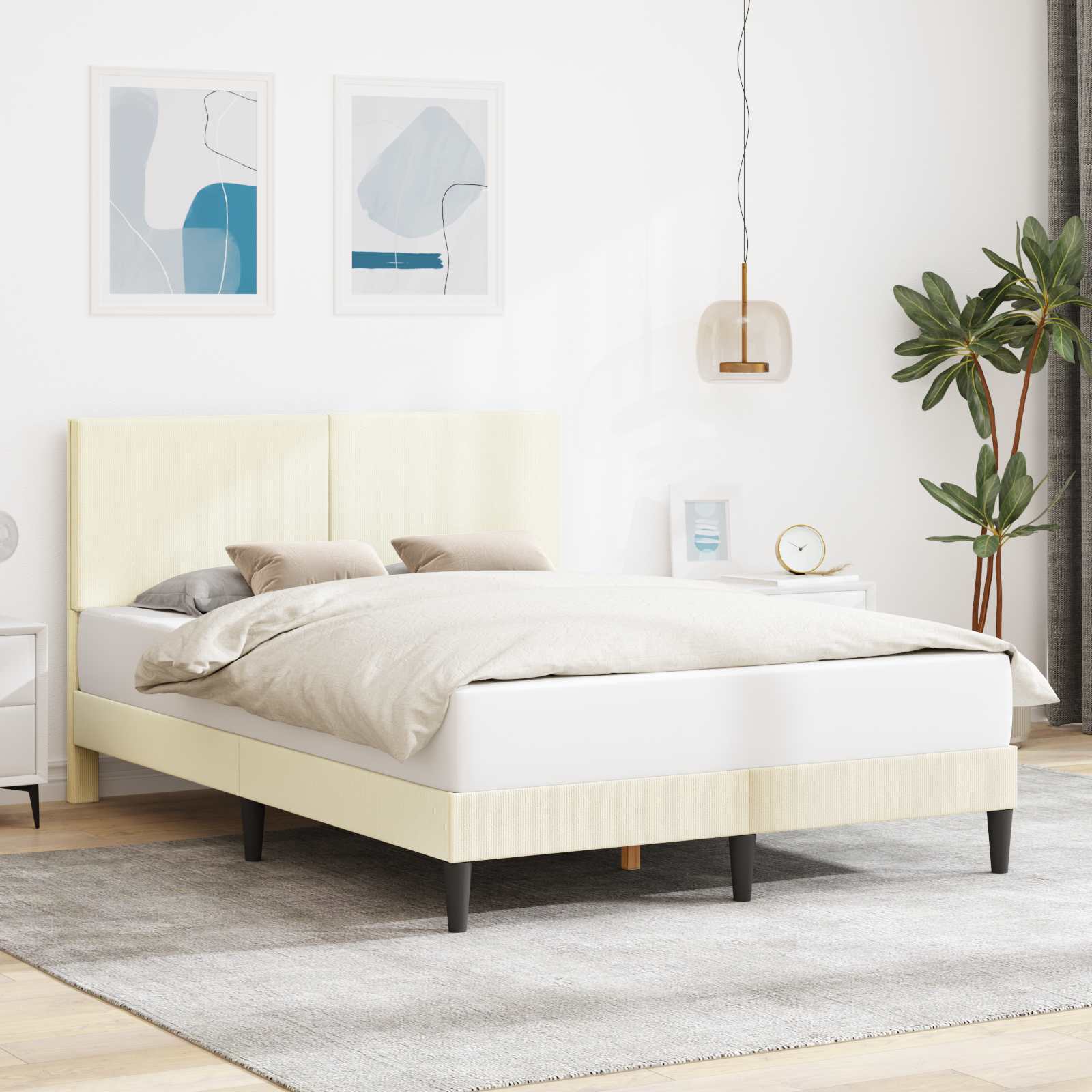 Bedframe met hoofdeinde Crèmekleurig 160 x 200 cm Katoen Stof – afbeelding 1