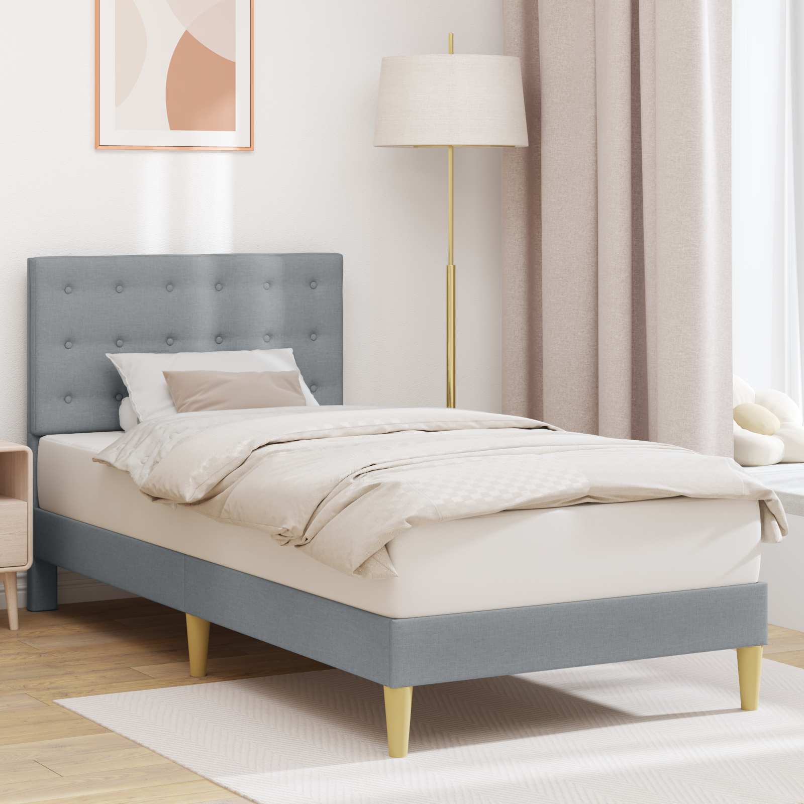 Bedframe met hoofdeinde Lichtgrijs 80 x 200 cm Stof – afbeelding 1