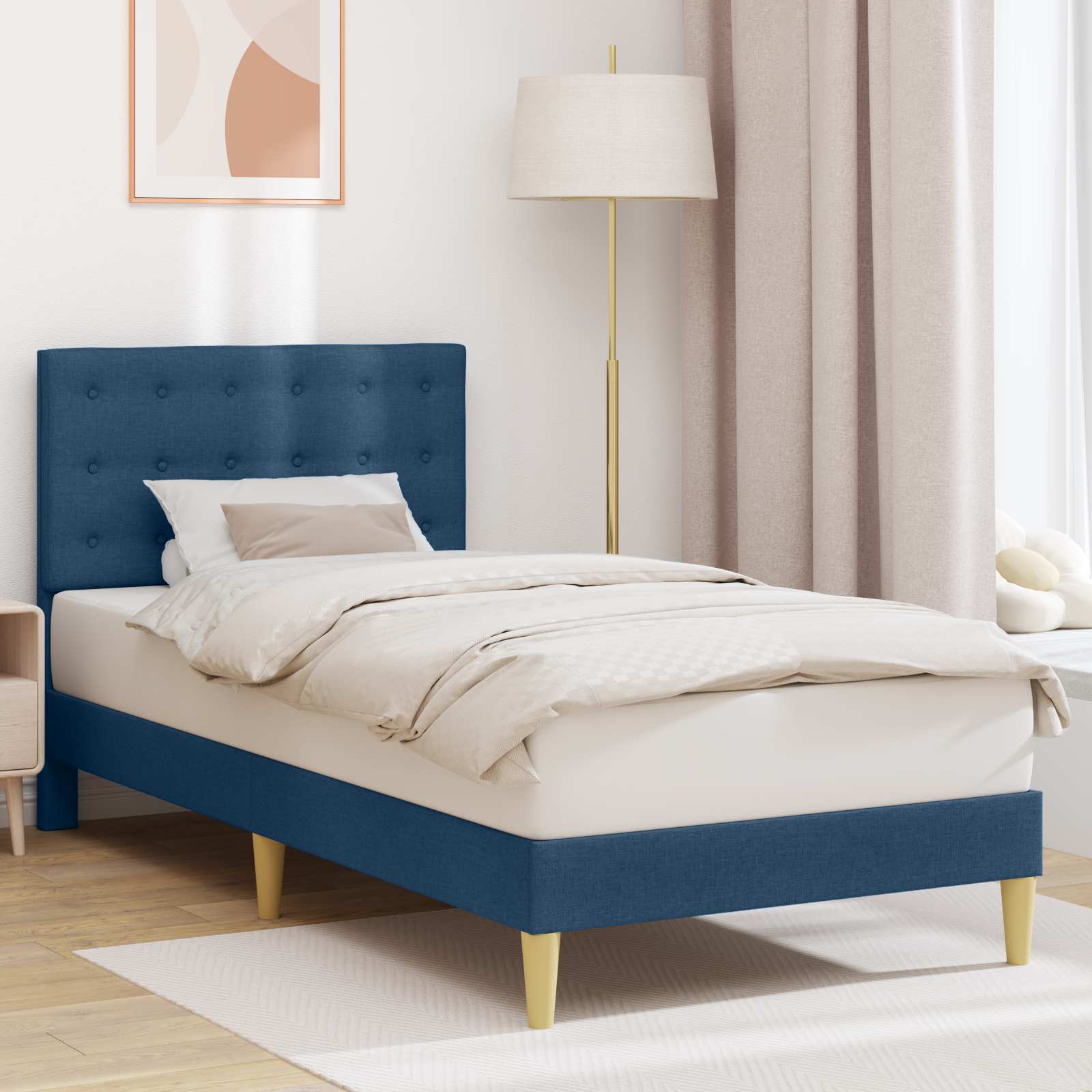 Bedframe met hoofdeinde Blauw 90 x 190 cm Stof