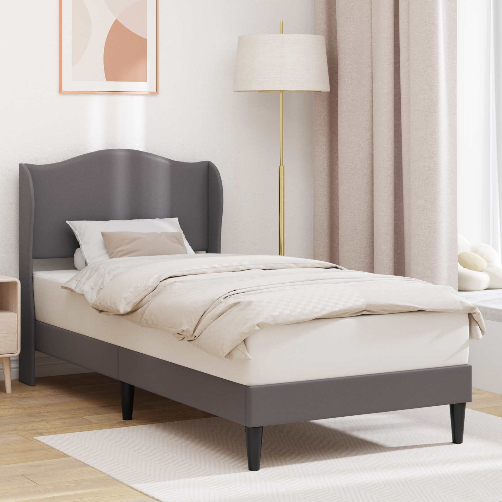 Bedframe met hoofdeinde Grijs 100 x 200 cm Kunstleer – afbeelding 1