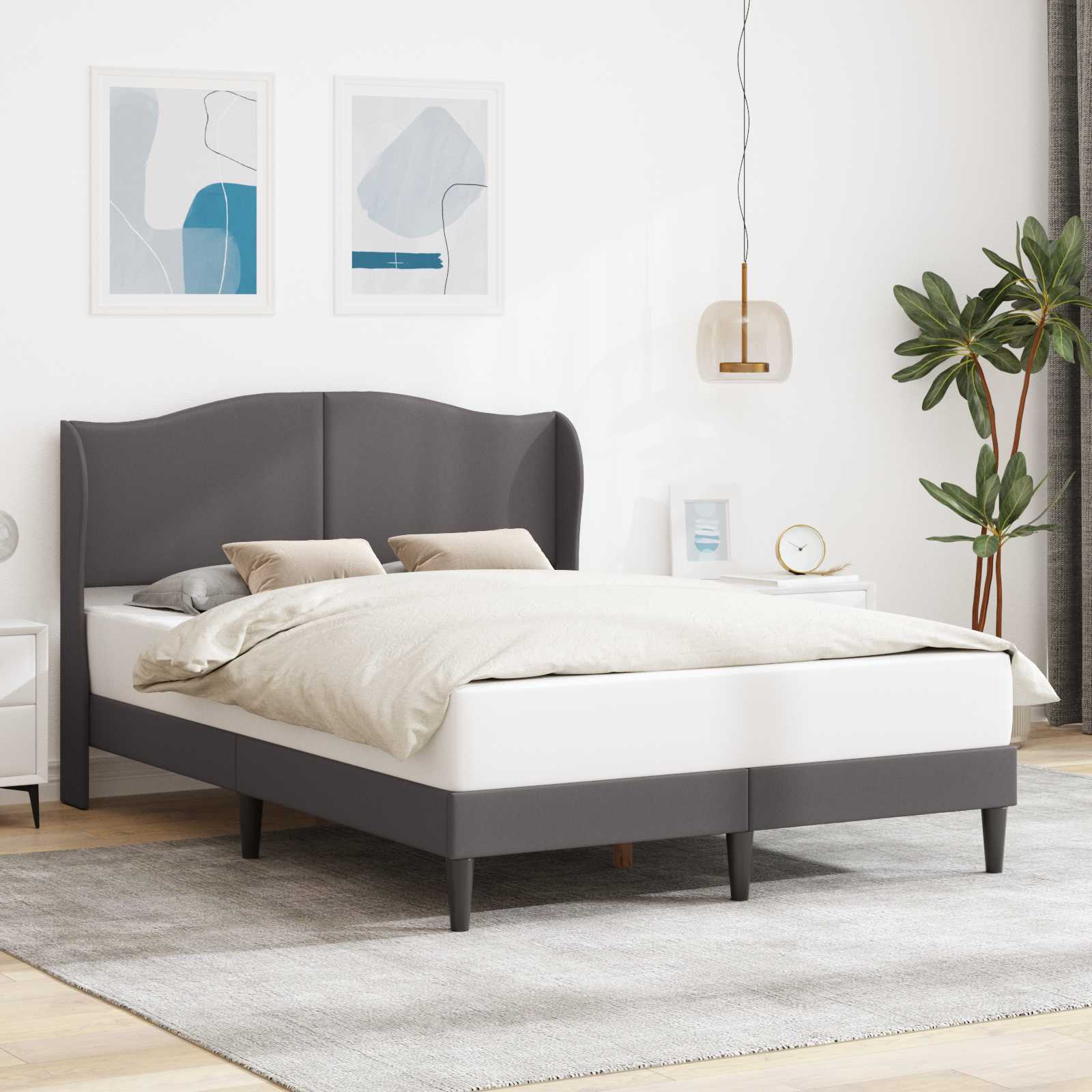 Bedframe met hoofdeinde Grijs 140 x 200 cm Kunstleer – afbeelding 1