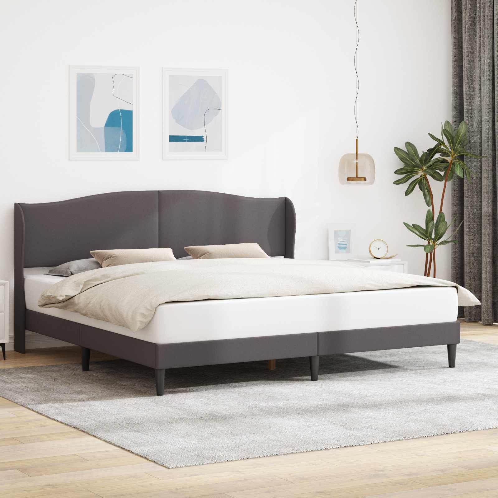 Bedframe met hoofdeinde Grijs 200 x 200 cm Kunstleer – afbeelding 1