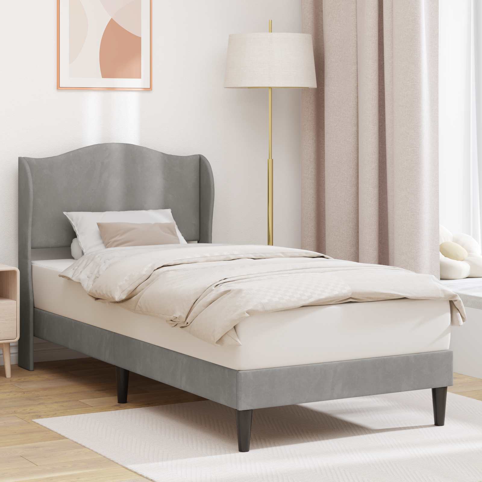 Bedframe met hoofdeinde Lichtgrijs 80 x 200 cm Fluweel – afbeelding 1