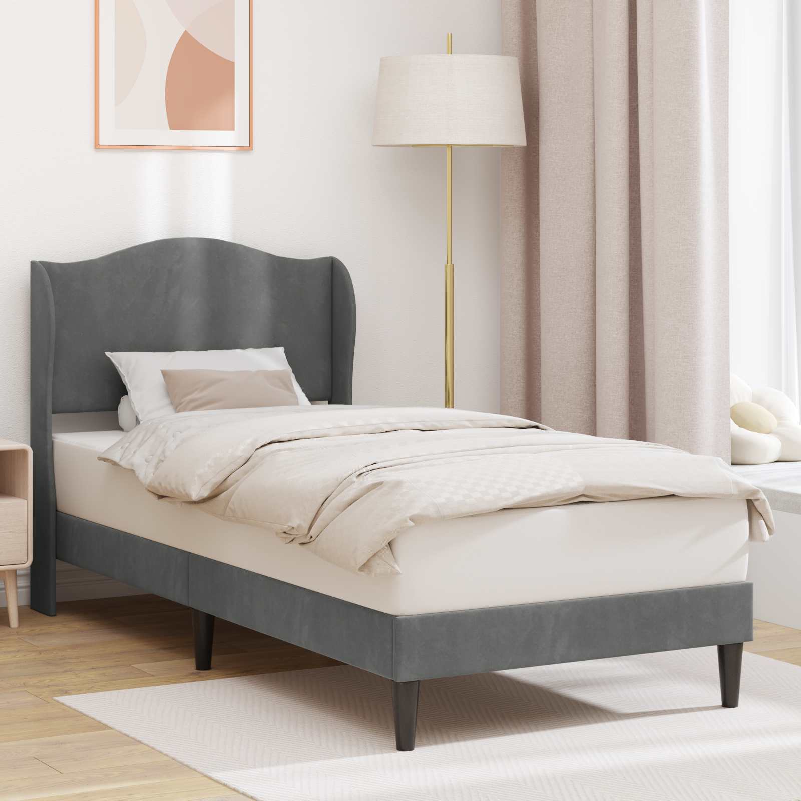 Bedframe met hoofdeinde Donkergrijs 90 x 190 cm Fluweel – afbeelding 1