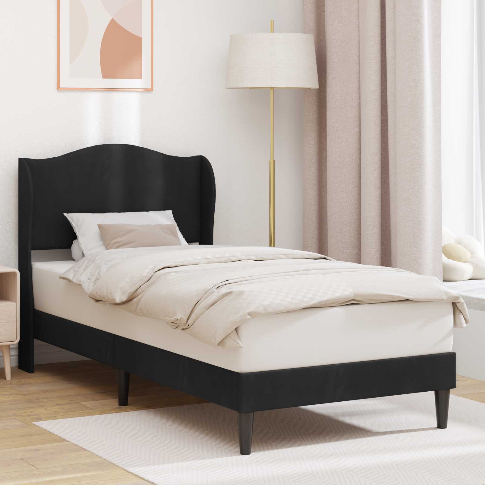 Bedframe met hoofdeinde Zwart 100 x 200 cm Fluweel – afbeelding 1