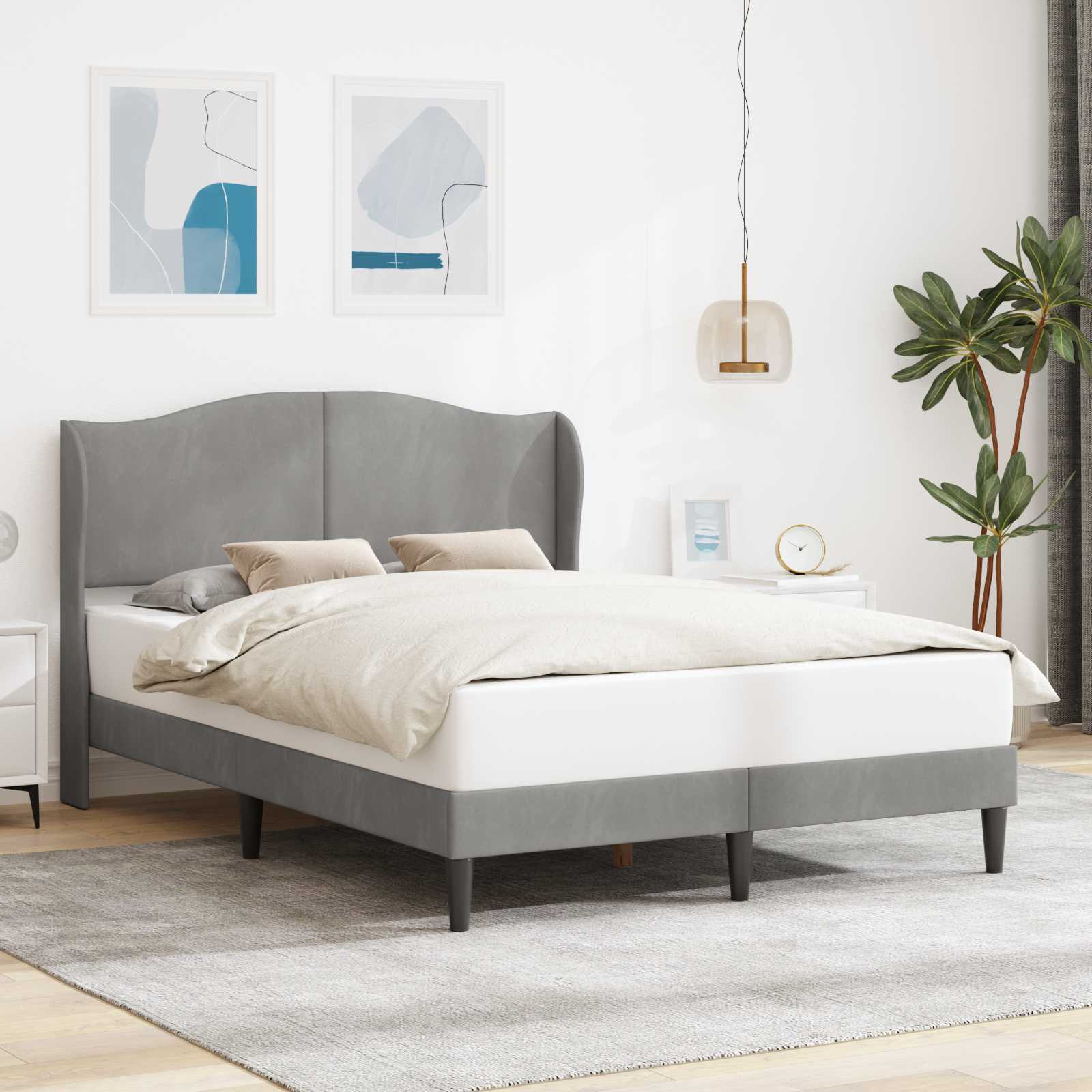 Bedframe met hoofdeinde Lichtgrijs 120 x 200 cm Fluweel – afbeelding 1