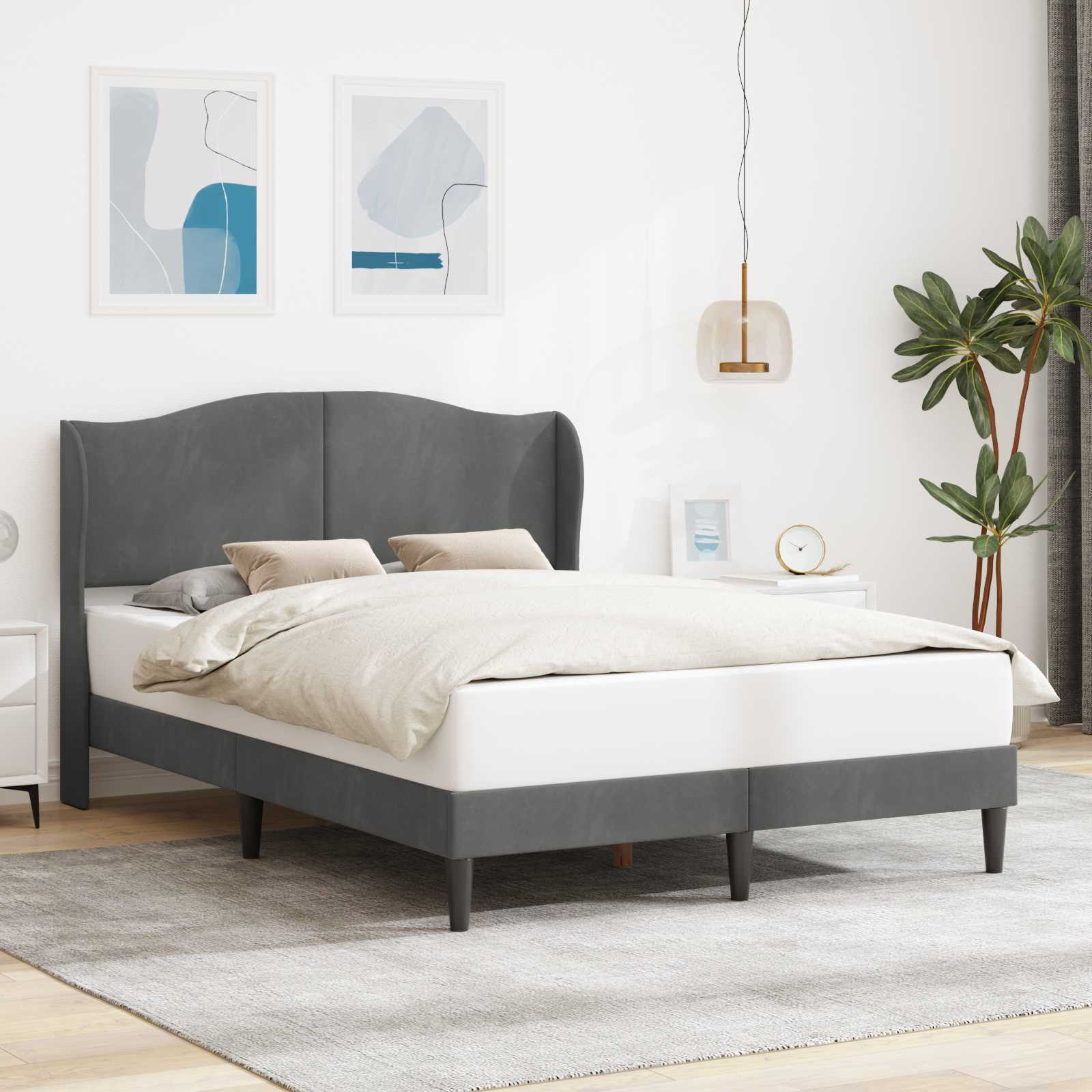 Bedframe met hoofdeinde Donkergrijs 140 x 190 cm Fluweel – afbeelding 1