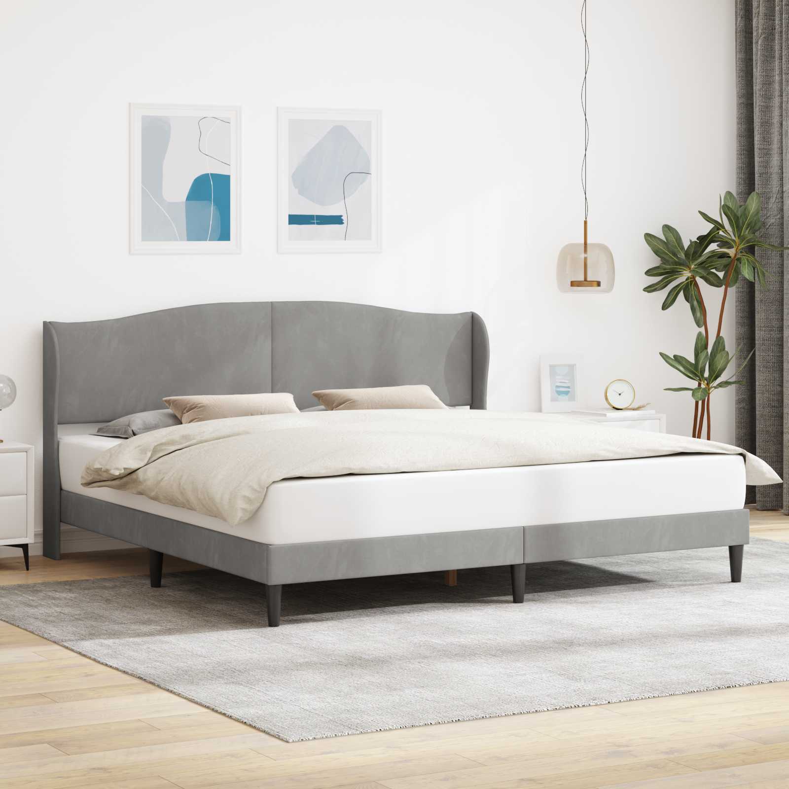 Bedframe met hoofdeinde Lichtgrijs 180 x 200 cm Fluweel – afbeelding 1