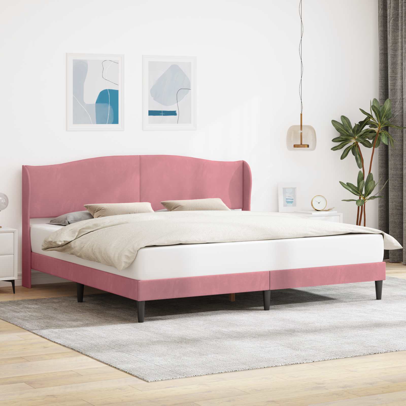 Bedframe met hoofdeinde Roze 200 x 200 cm Fluweel – afbeelding 1