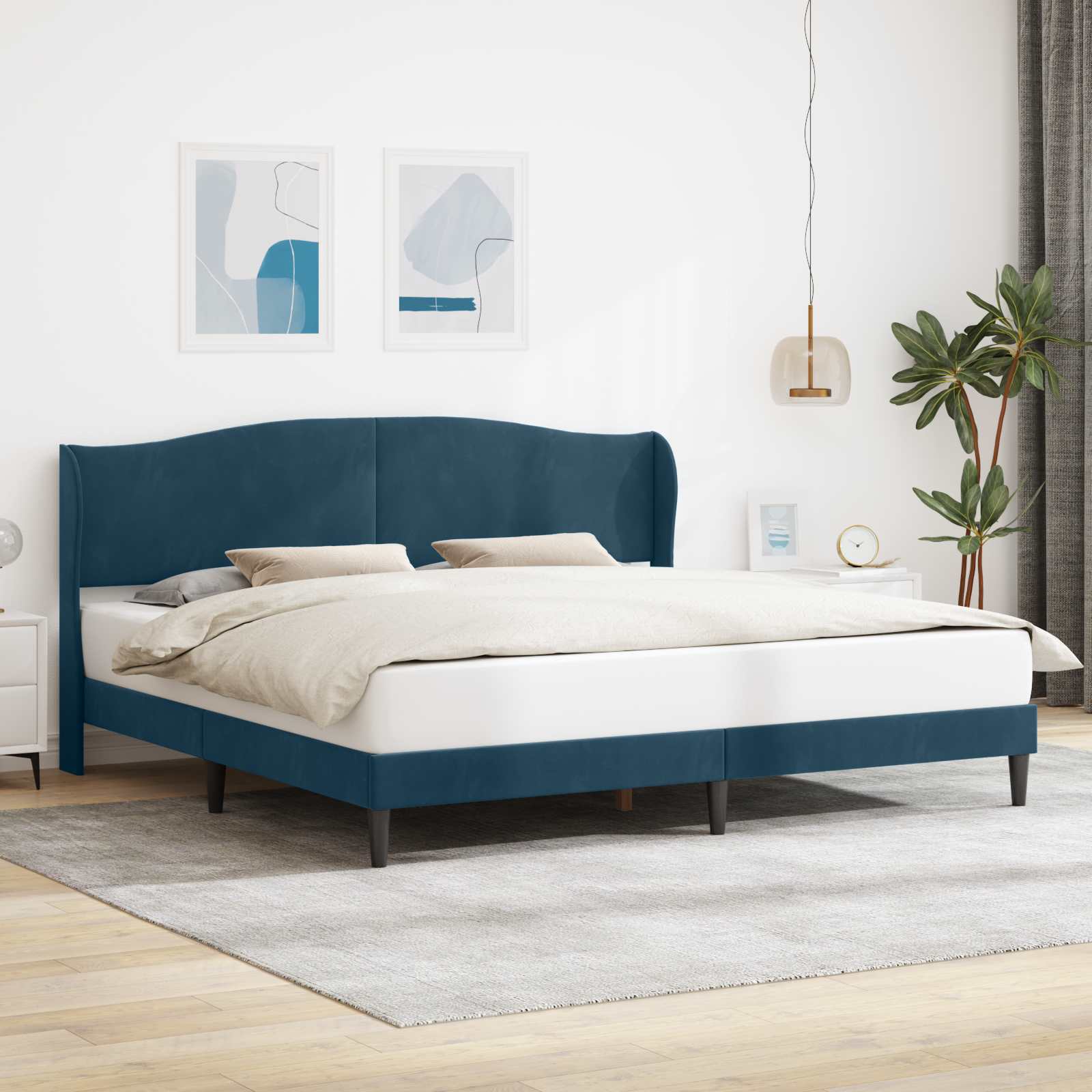 Bedframe met hoofdeinde Blauw 200 x 200 cm Fluweel – afbeelding 1