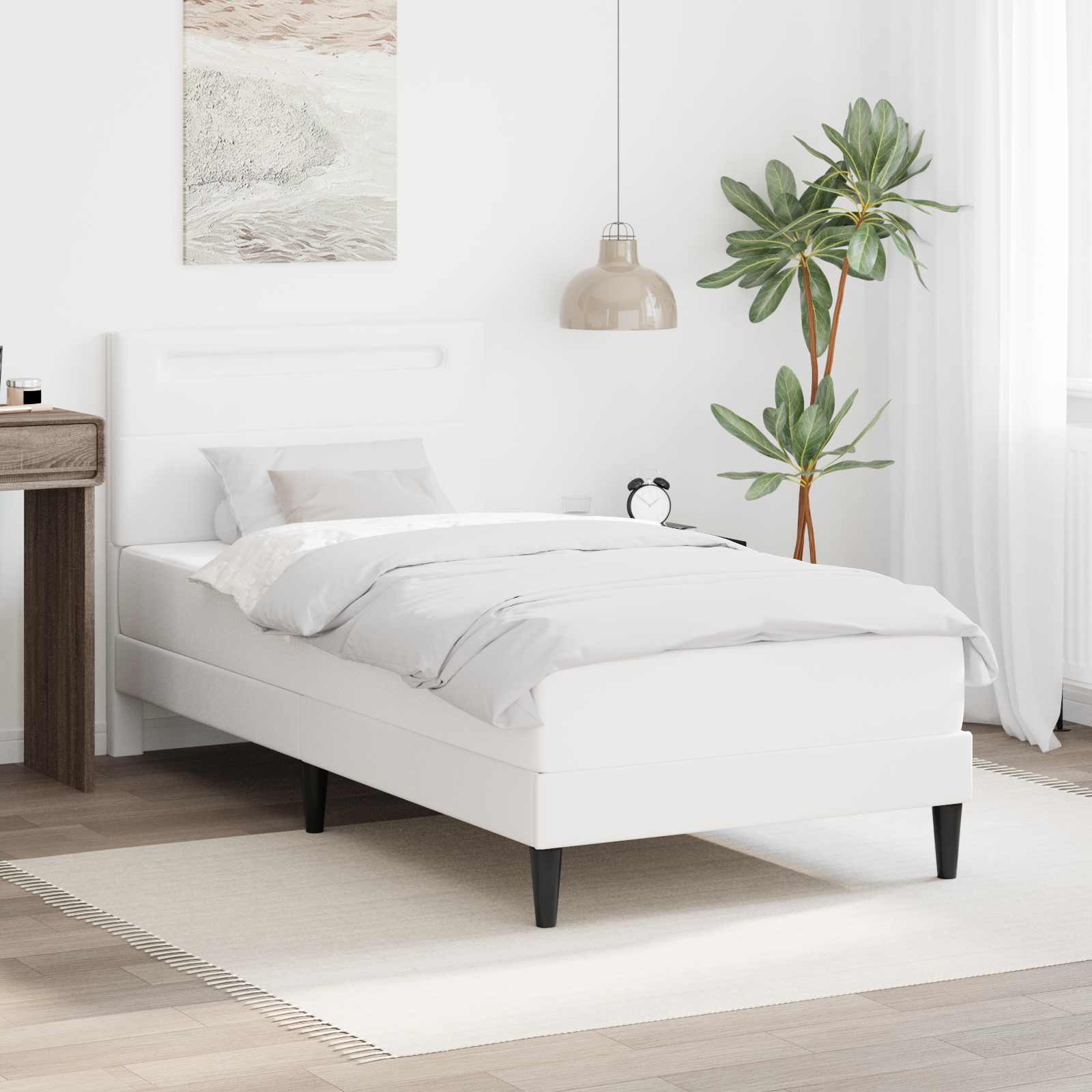 Bedframe met LED-stripverlichting Wit 90 x 200 cm Kunstleer