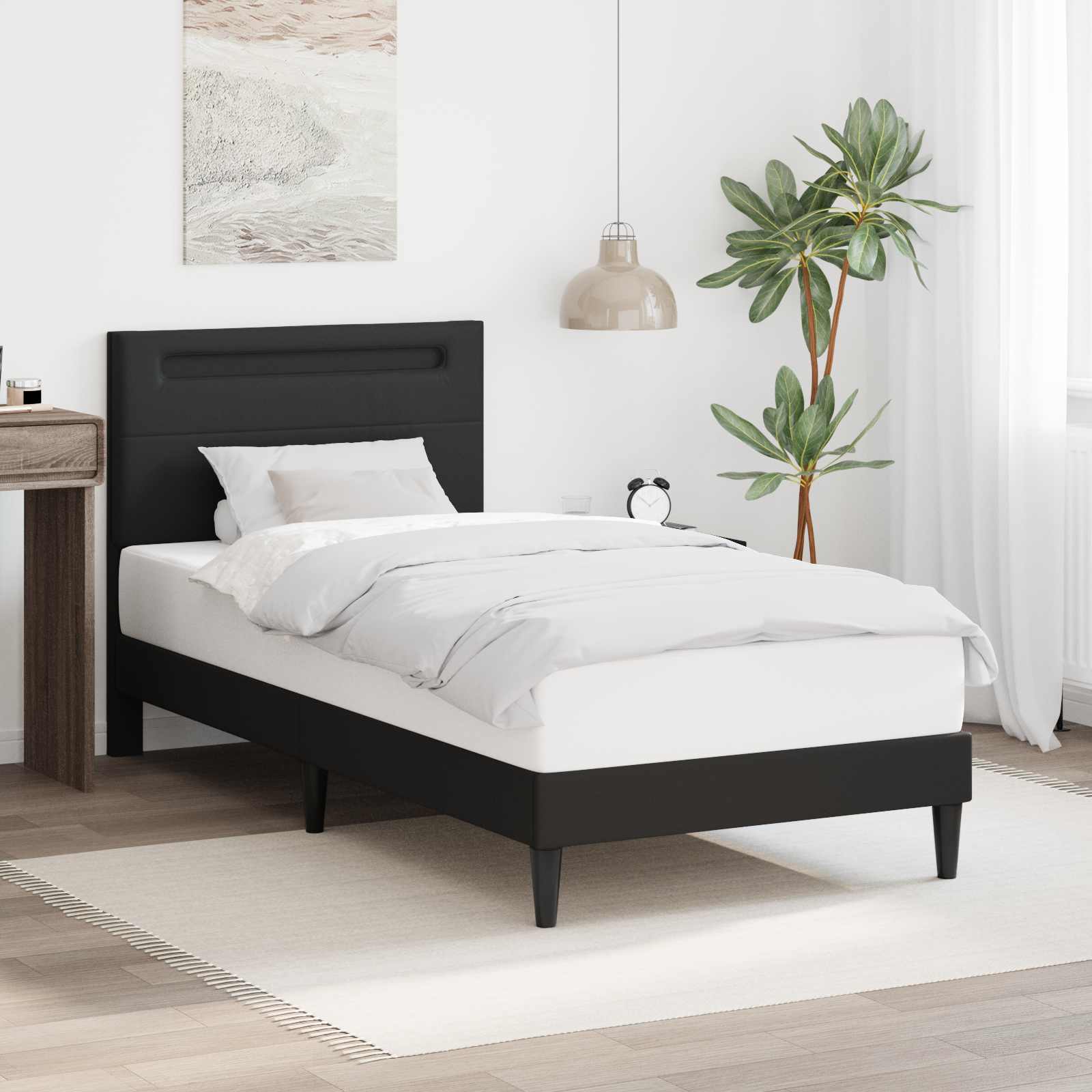 Bedframe met LED-stripverlichting Zwart 100 x 200 cm Kunstleer