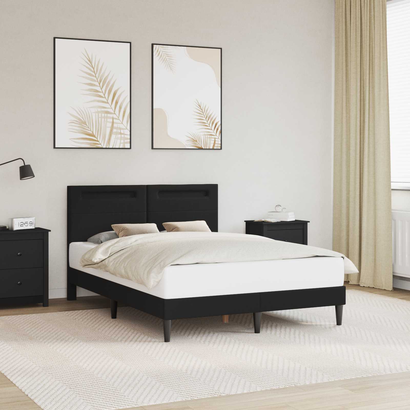 Bedframe met LED-stripverlichting Zwart 160 x 200 cm Kunstleer – afbeelding 1