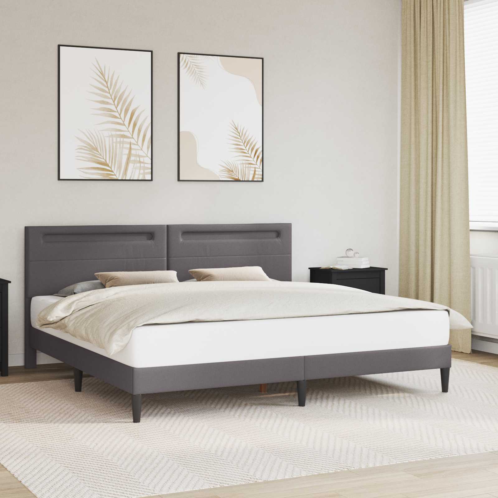 Bedframe met LED-stripverlichting Grijs 180 x 200 cm Kunstleer – afbeelding 1
