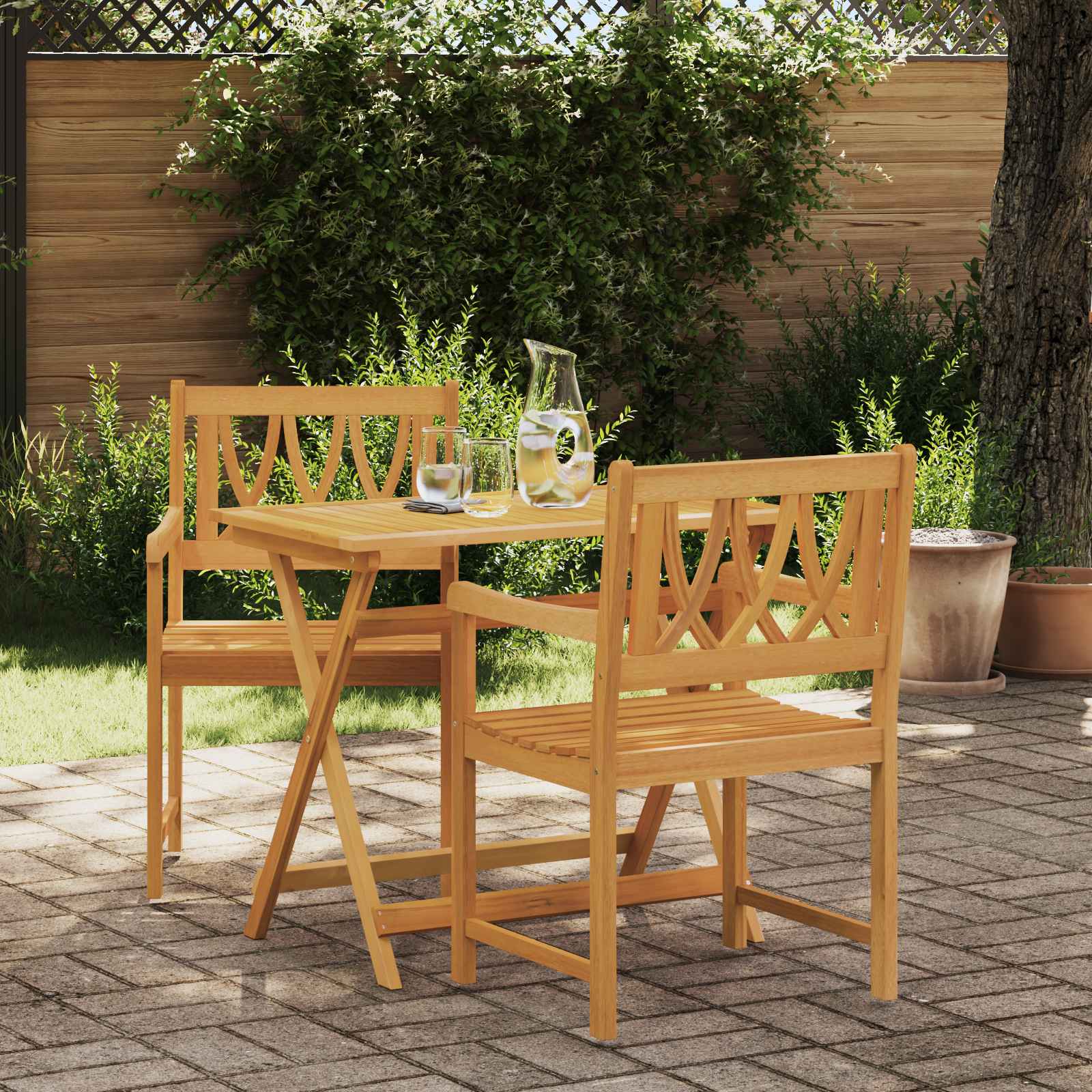 Tuinbank 2 pcs Naturel 56 x 55,5 x 90 cm Massief Acaciahout – afbeelding 1