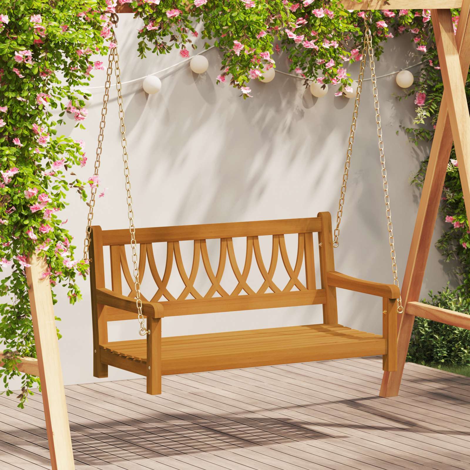 Tuin Hangbank Naturel 110 x 56 x 58 cm Massief Acaciahout – afbeelding 1
