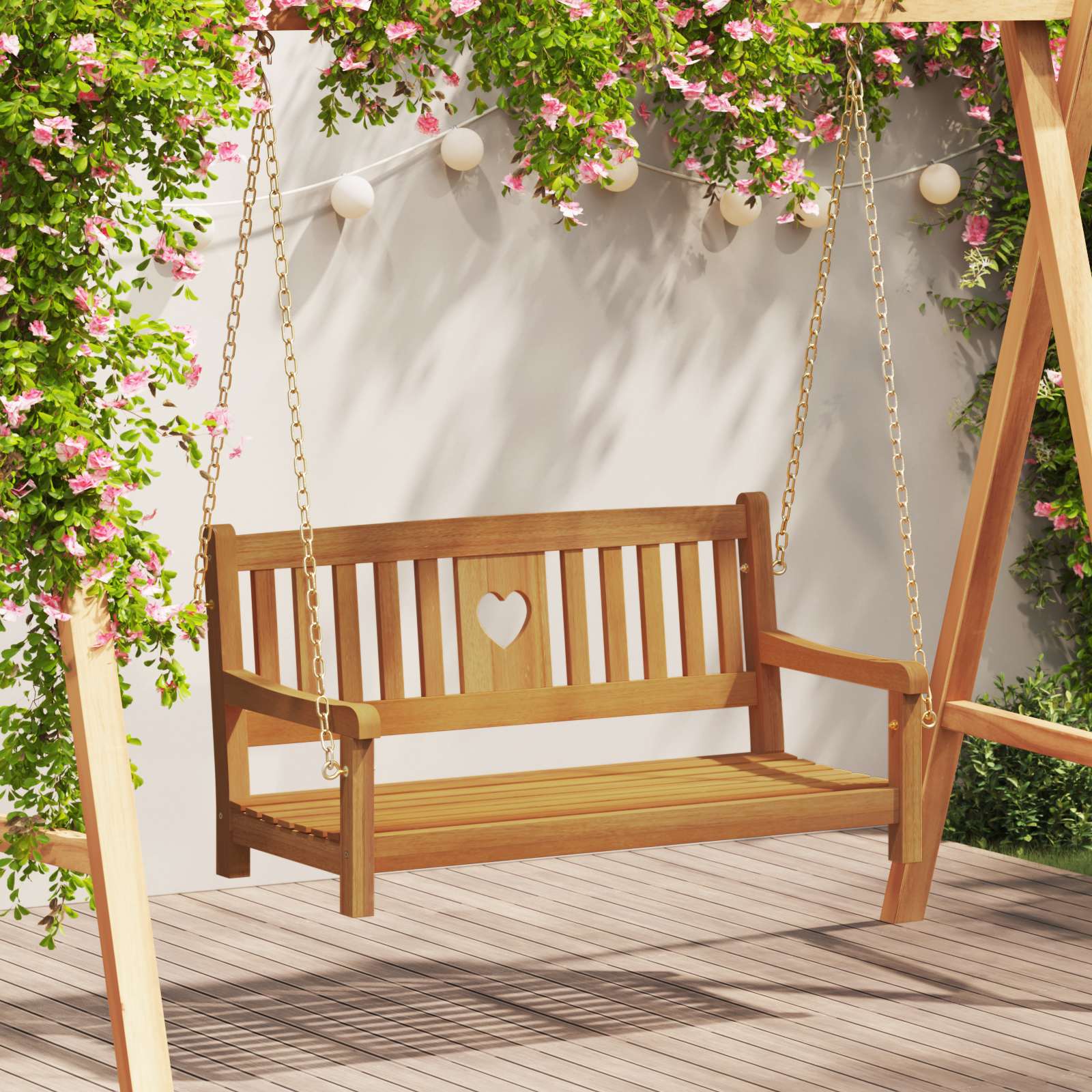 Tuin Hangbank Naturel 110 x 56 x 58 cm Massief Acaciahout – afbeelding 1