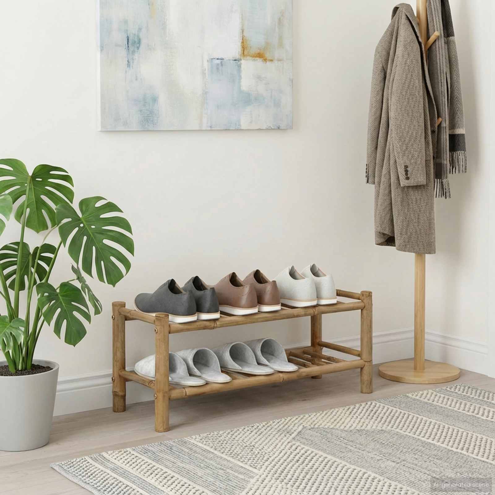 Schoenenrek met plank met opslag Naturel 68 x 28 x 30 cm Bamboe – afbeelding 1