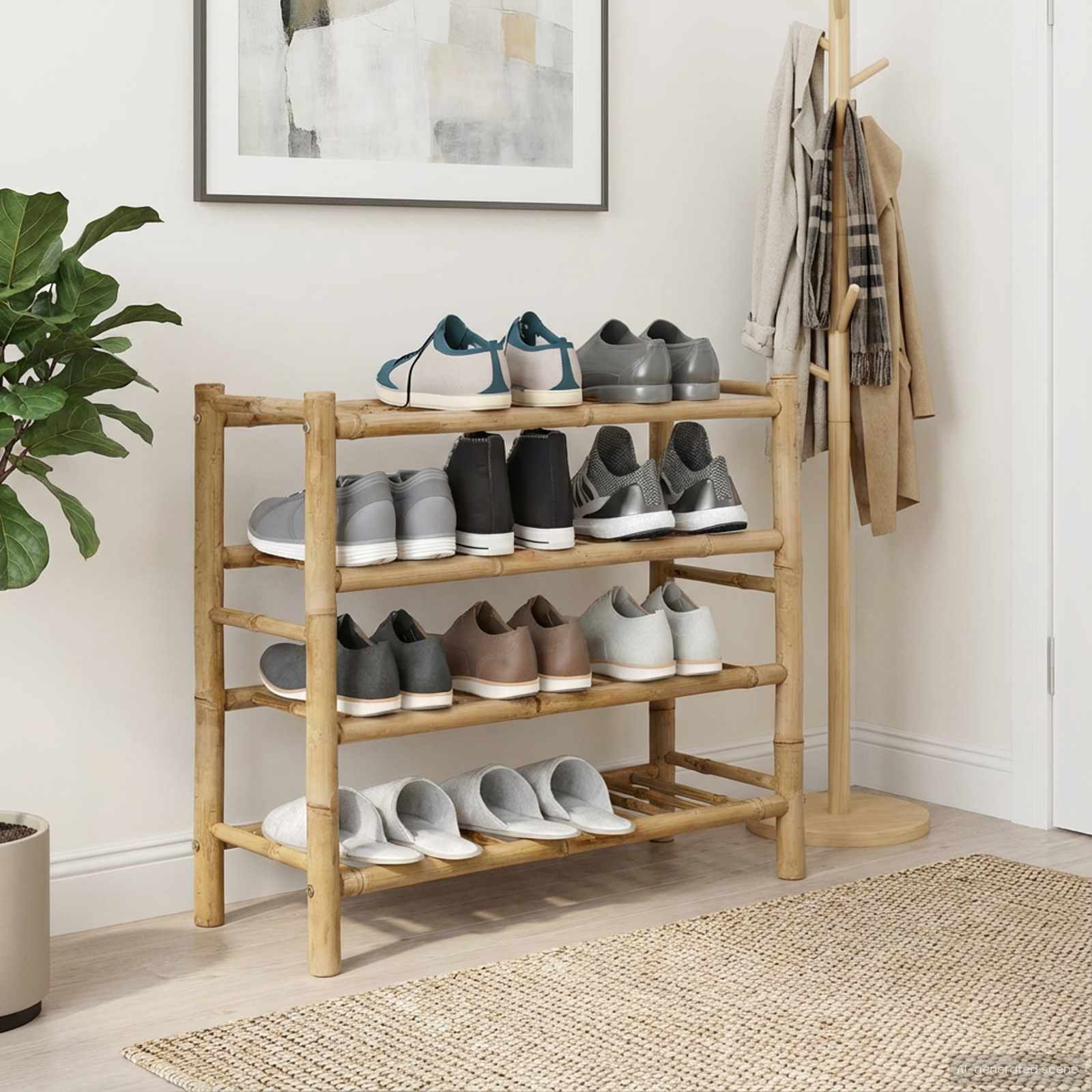Schoenenrek met plank met opslag Naturel 68 x 28 x 63 cm Bamboe – afbeelding 1