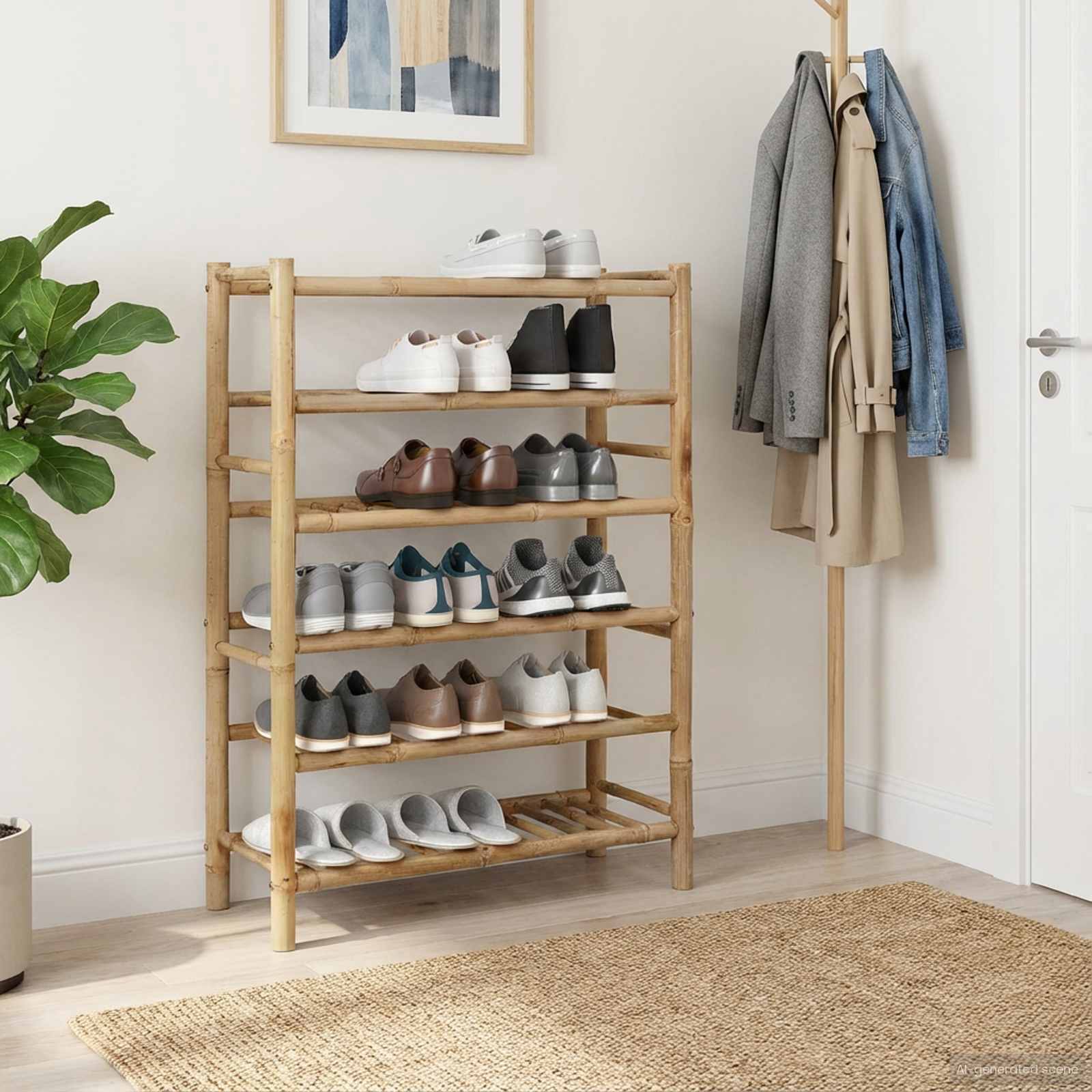 Schoenenrek met plank met opslag Naturel 68 x 28 x 96 cm Bamboe – afbeelding 1