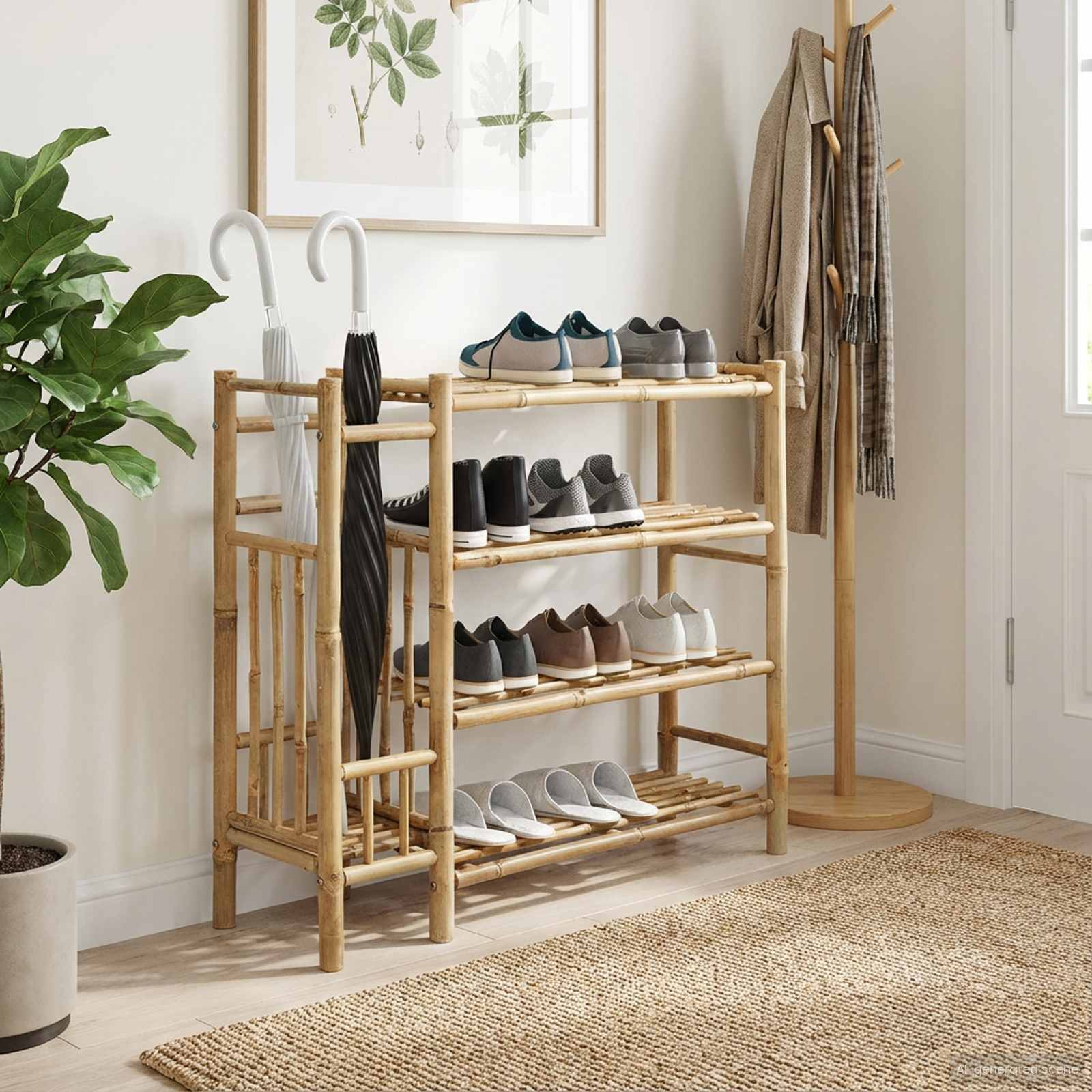 Schoenenrek met plank met opslag Naturel 88 x 27 x 80 cm Bamboe – afbeelding 1