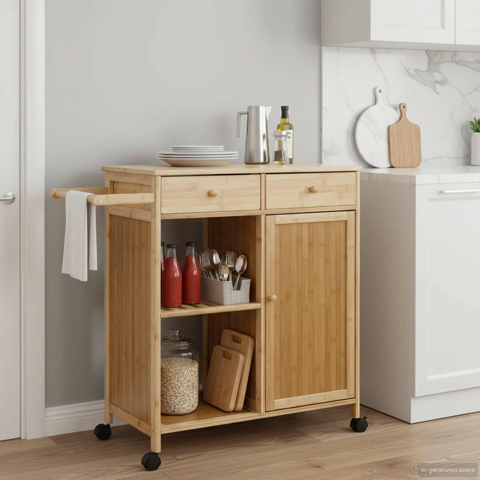Keukentrolley met Wielen Naturel 90,5 x 36 x 86,5 cm Bamboe