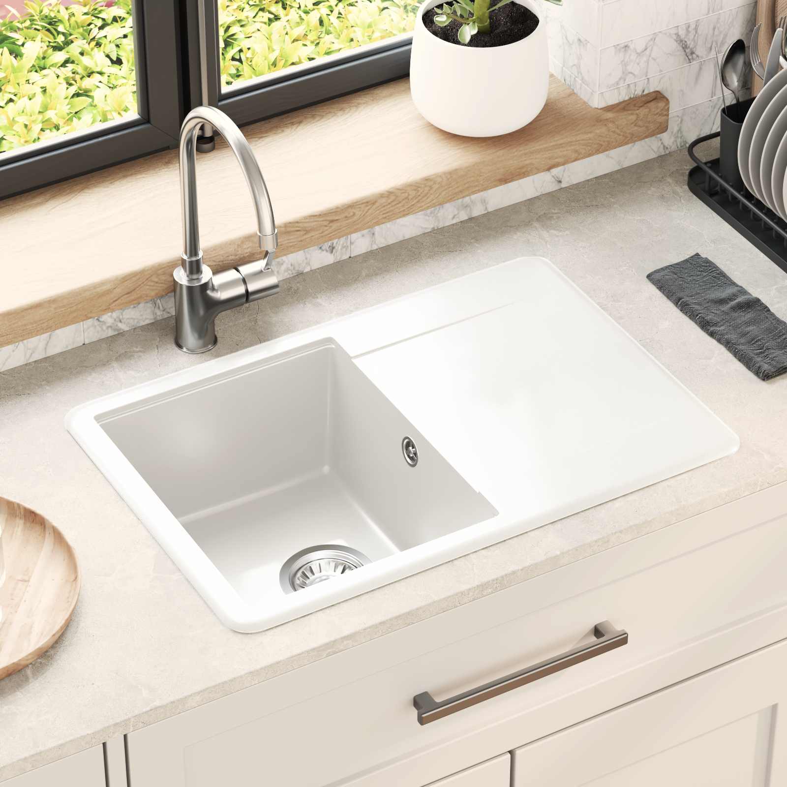 Wasbak Wit 670 x 460 mm 80% Kwarts en 20% Hars