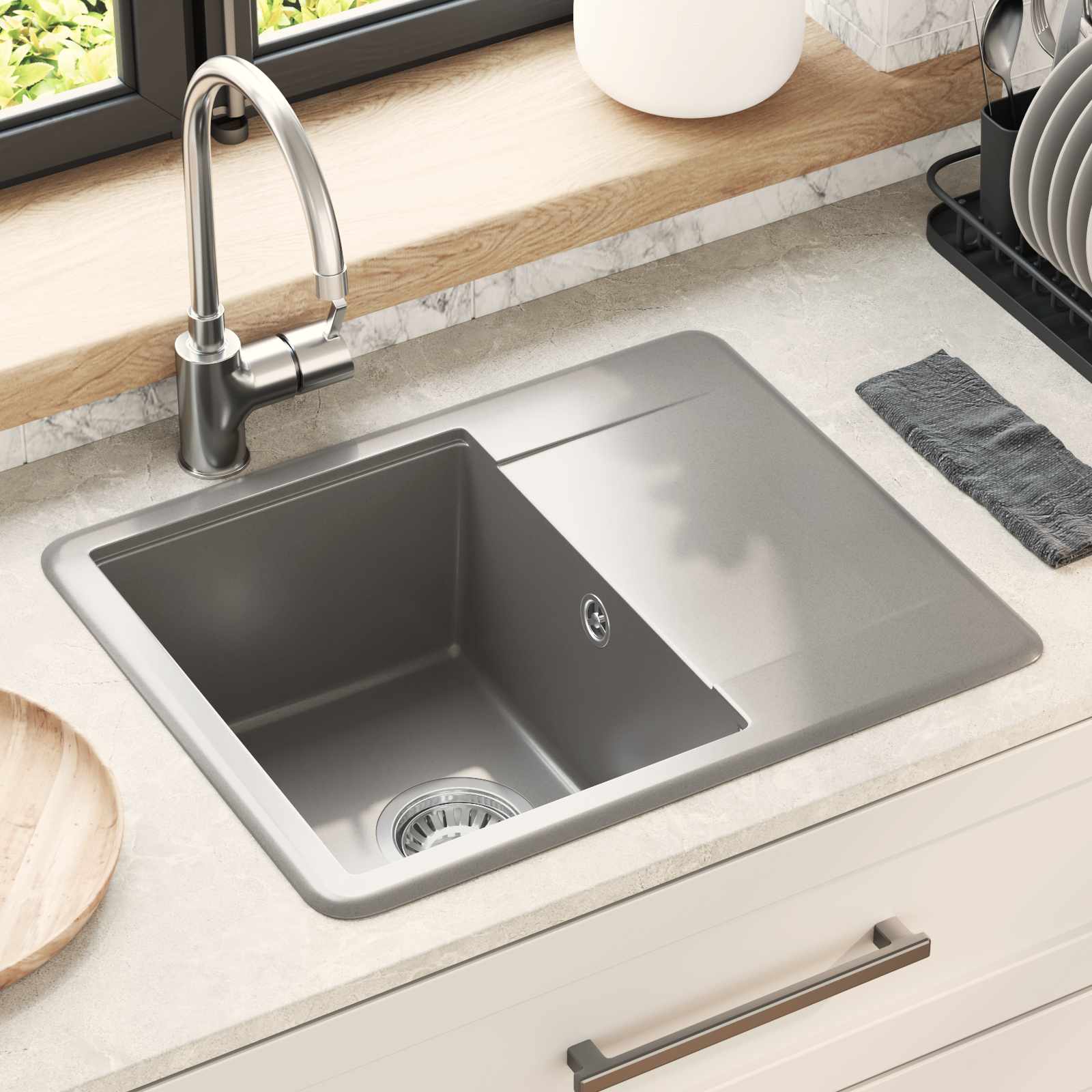 Wasbak Grijs 560 x 460 mm 80% Kwarts en 20% Hars
