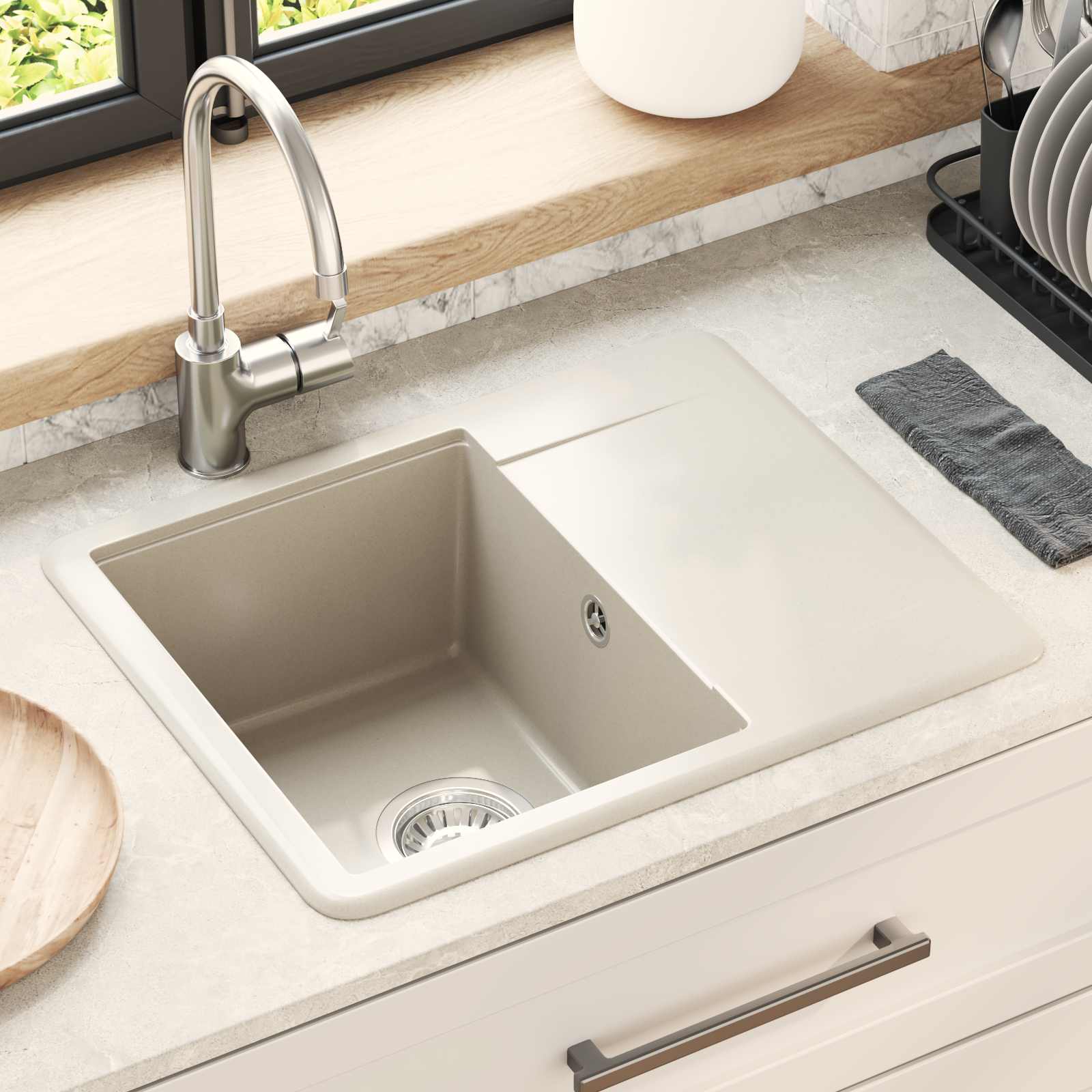 Wasbak Beige 560 x 460 mm 80% Kwarts en 20% Hars
